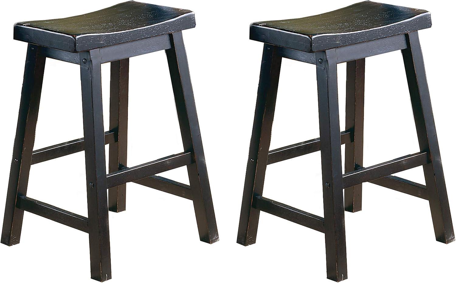 Lexicon Saddleback 24" Solid Wood Counter Stool in Black (Set of 2)