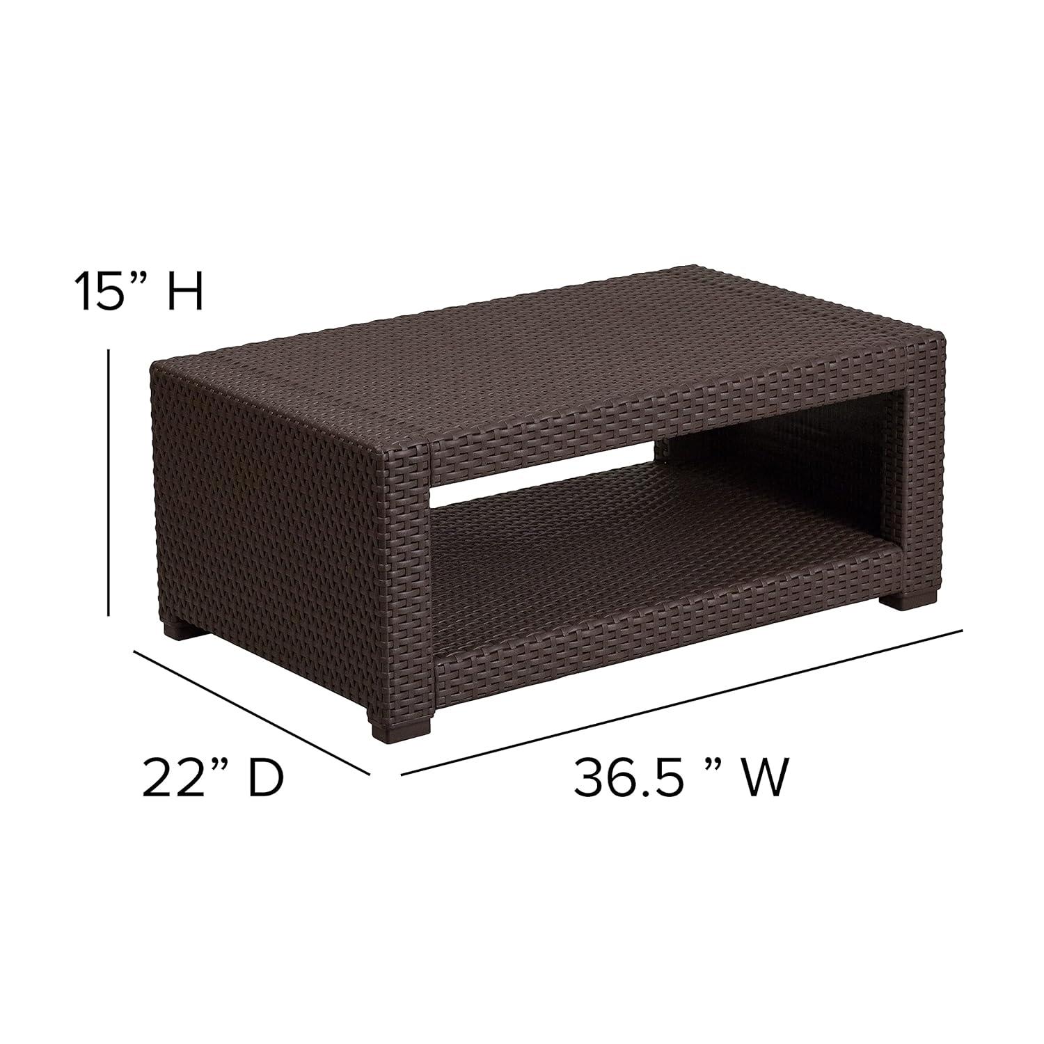 Merrick Lane 4 Piece Dark Gray Faux Rattan Patio Furniture Set with 2 Chairs and Sofa with Removable Light Gray Cushions and Table