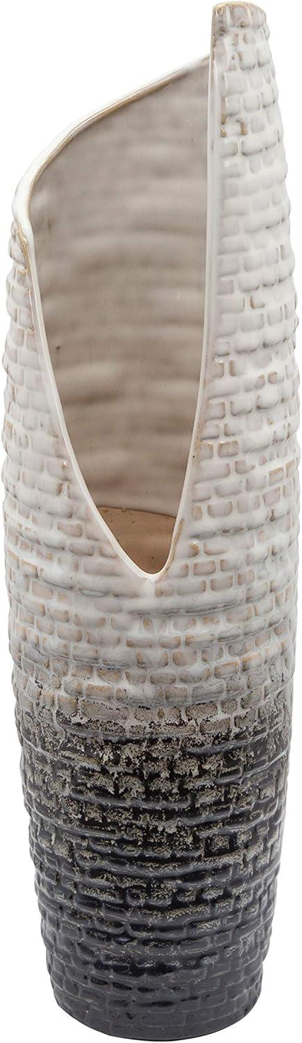 Sagebrook Home 16" Textured Decorative Ceramic Vase - Vase Centerpiece for Home, Office, Wedding Decor, Rustic Ivory and Beige for Flowers or Decor