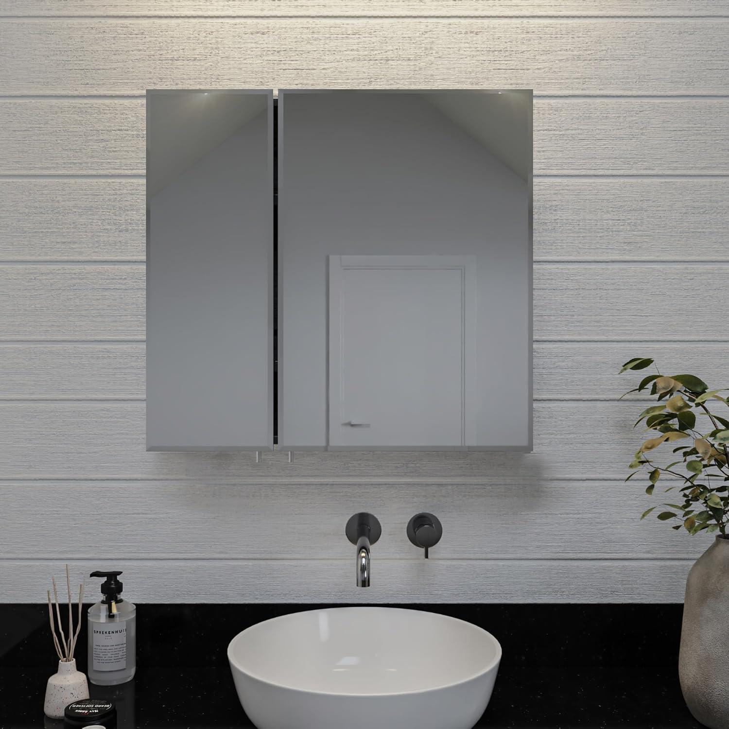 Croydex Halton Double Door Aluminium Bathroom Medicine Cabinet in Chrome (30x26in)