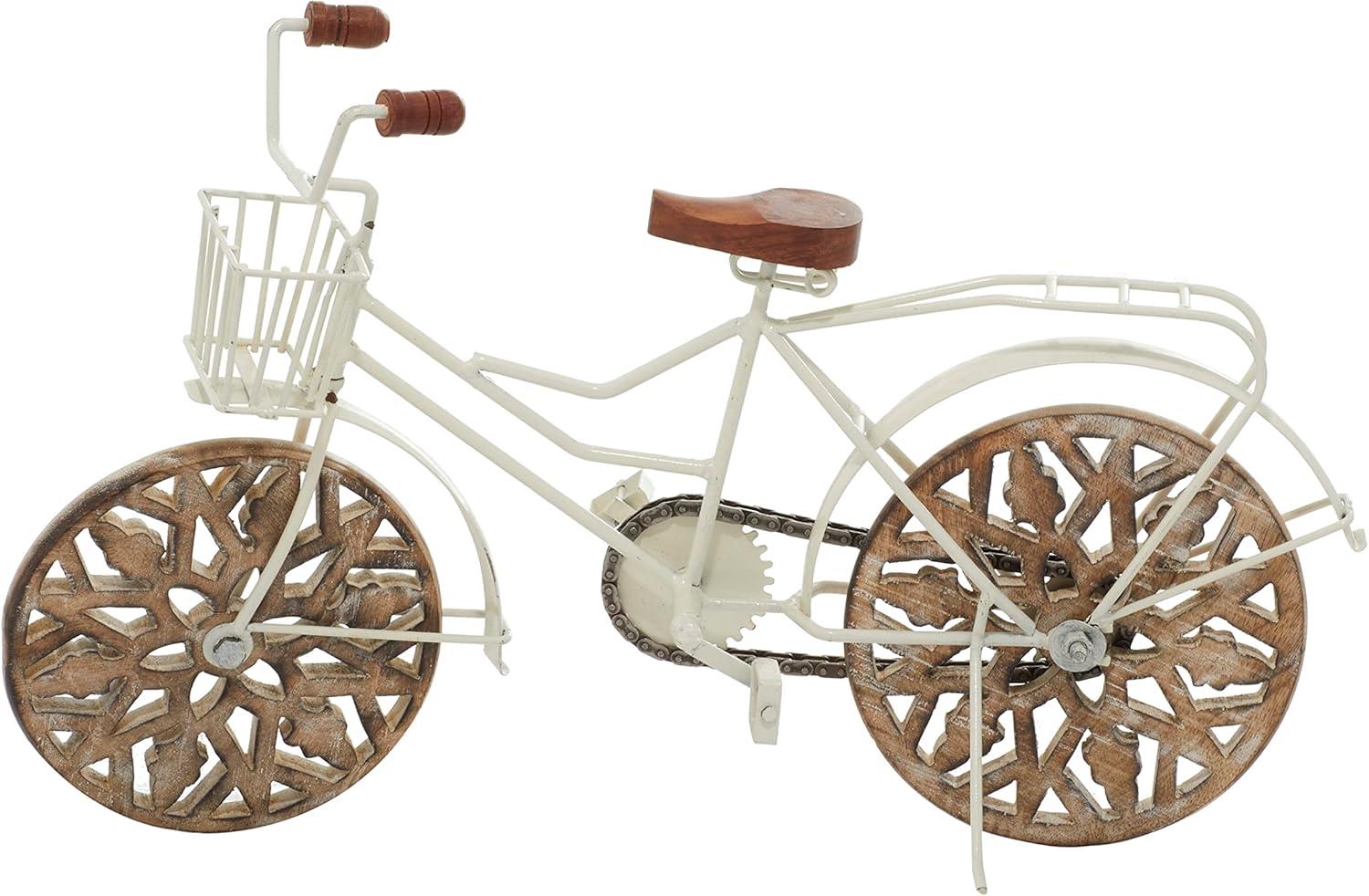 4"W, 8"H Multi Colored Metal Bike Sculpture with Wood Wheels, by DecMode (2 Count)