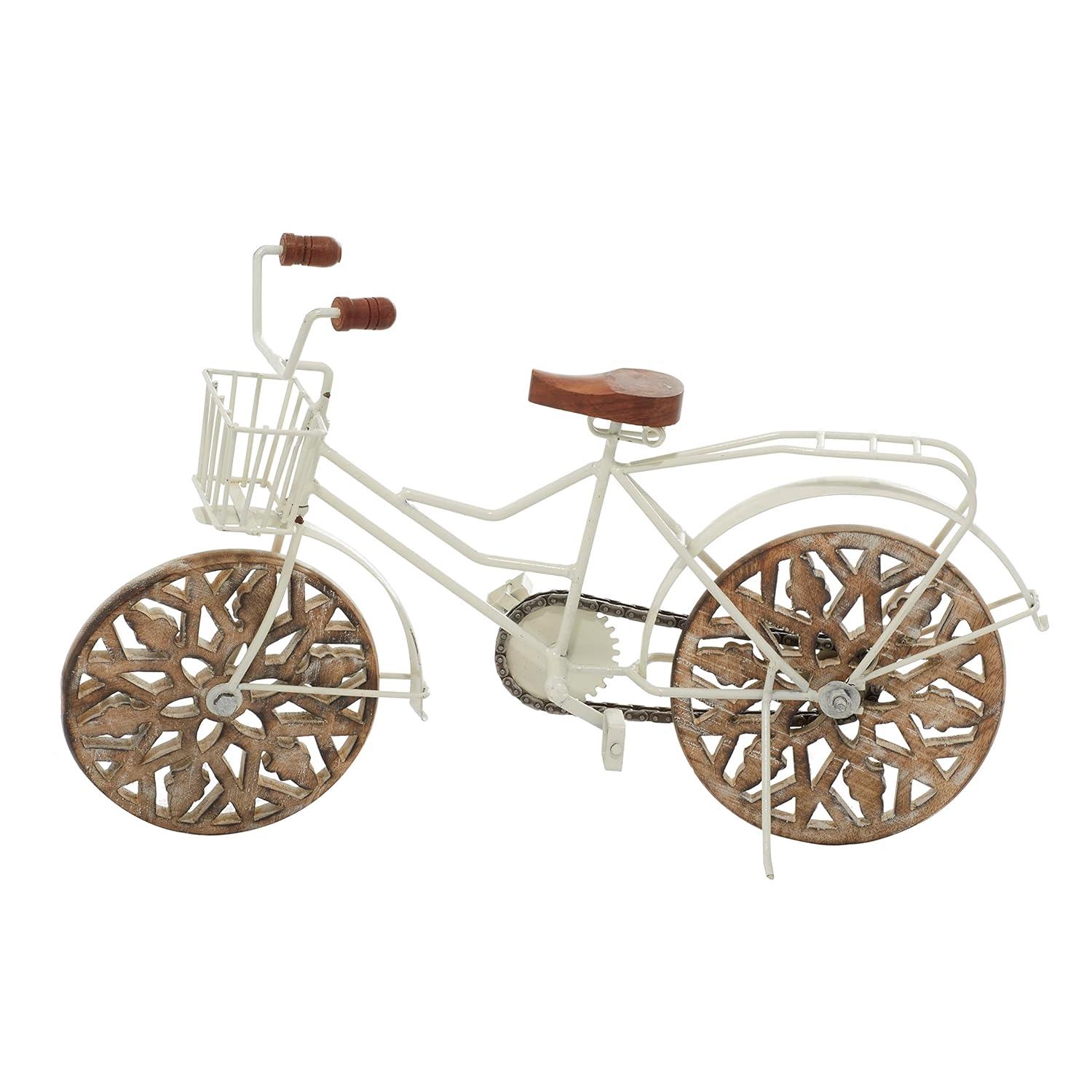 4"W, 8"H Multi Colored Metal Bike Sculpture with Wood Wheels, by DecMode (2 Count)