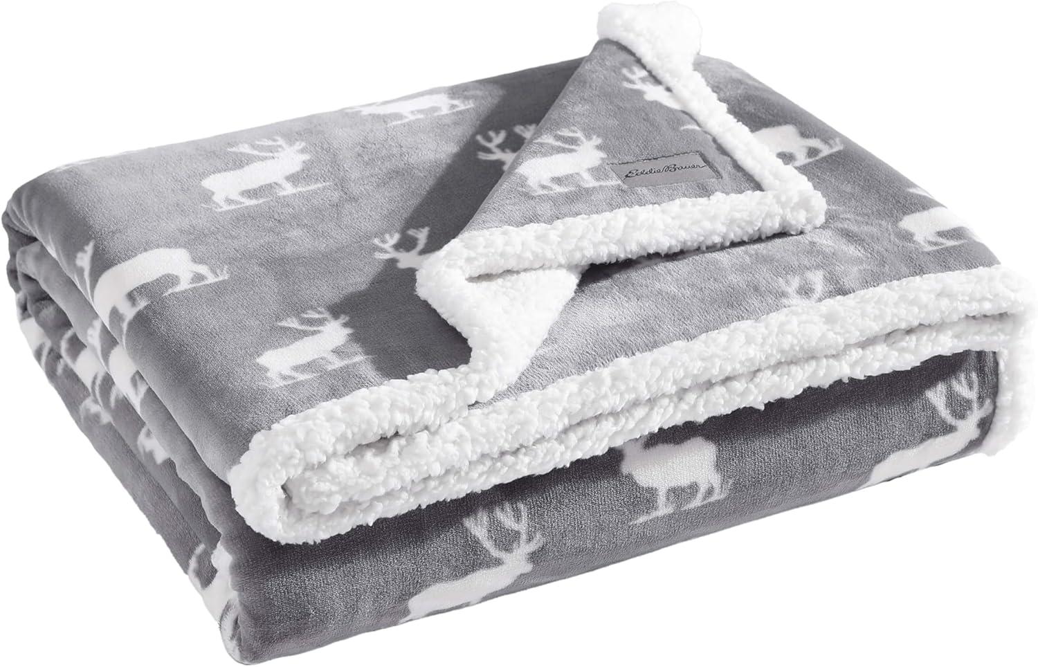 50"x60" Elk Stance Throw Blanket Gray - Eddie Bauer: Soft Fleece, Reversible Shearling, Travel-Friendly, Gift-Ready