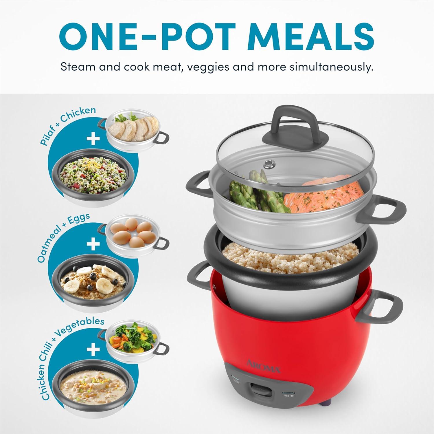 Aroma AROMA Rice Cooker, 7-Cup (Uncooked) / 14-Cup (Cooked), Steamer, Grain Cooker, 3Qt