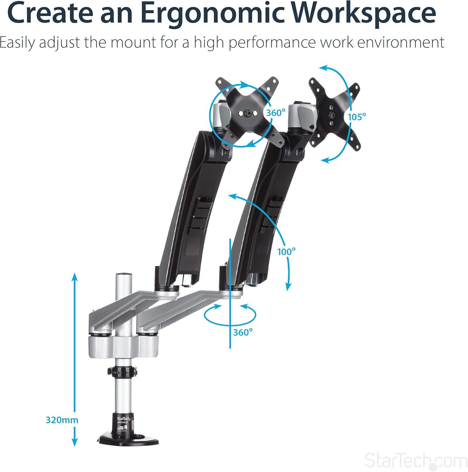 StarTech Dual Monitor Mount with Full-Motion Arms - Stackable