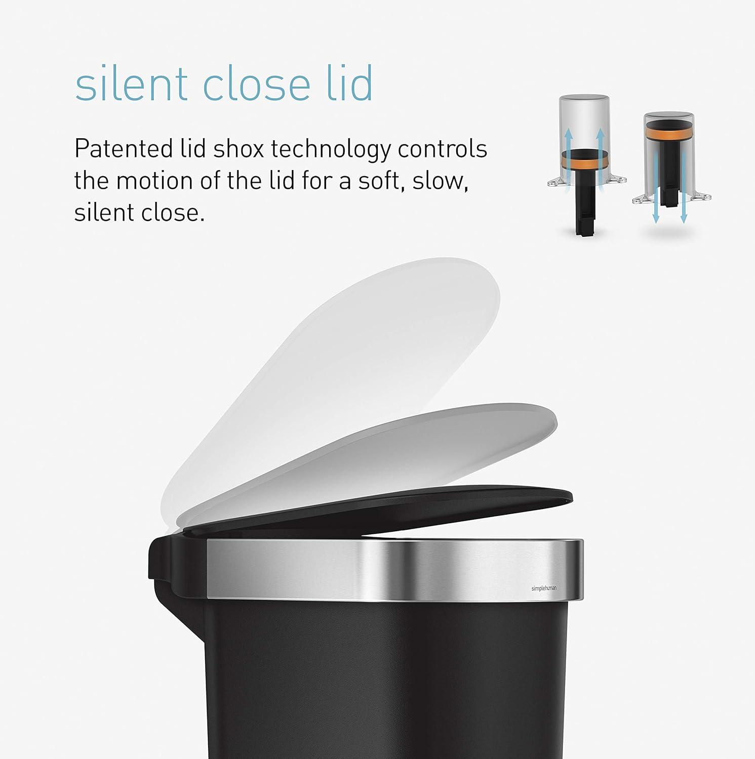 simplehuman 40L Slim Liner Rim Kitchen Step Trash Can Black Plastic: 10 Gallon Indoor Garbage Can, Spot Clean, 24.3" Height