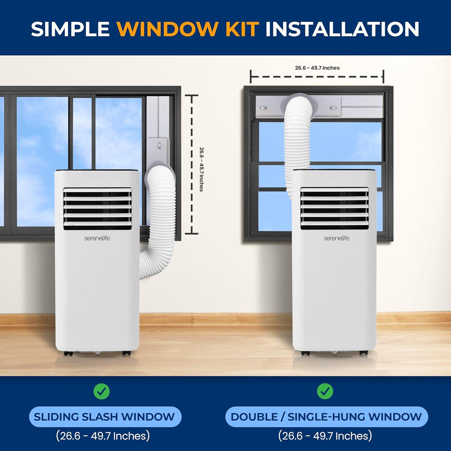 SereneLife Serenelife 8000 BTU Portable Air Conditioner - 3-In-1 Compact Standing Air Conditioner For Room Up To 300 Sq. Ft. - Floor AC Unit With Remote Control - Universal Casters, Window Mount Kit