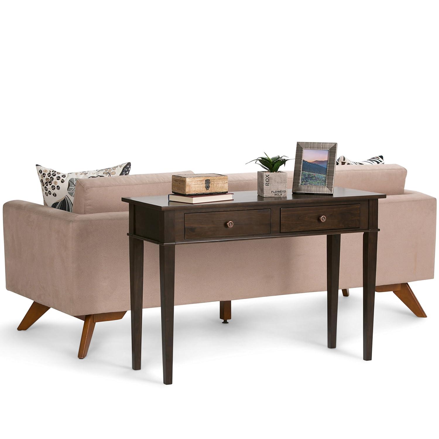 Simpli Home Carlton 44"W Solid Wood Storage Console Table in Dark Tobacco Brown with 2 Drawers