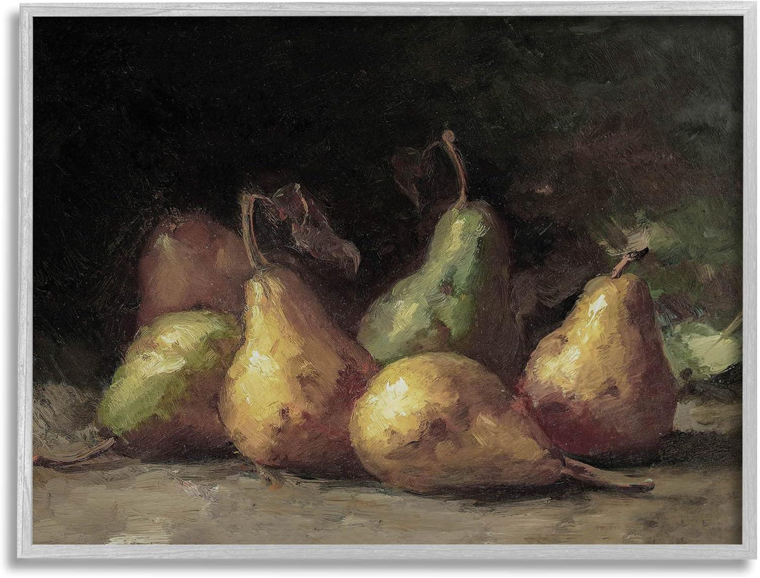 Classic Pears Still Life Gray Framed Canvas Print