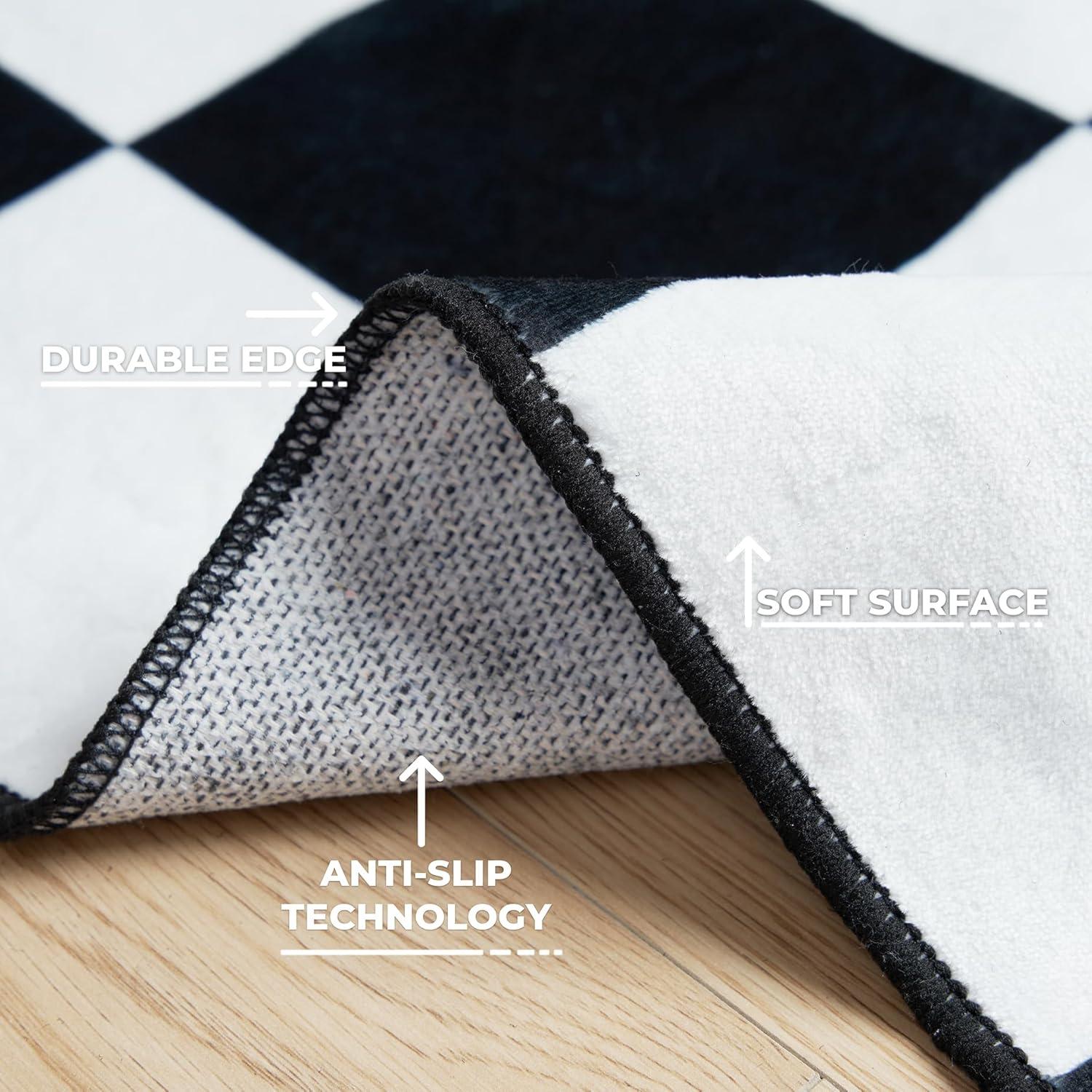 Luxe Weavers Checkered Black and White Geometric 8x10 Area Rug