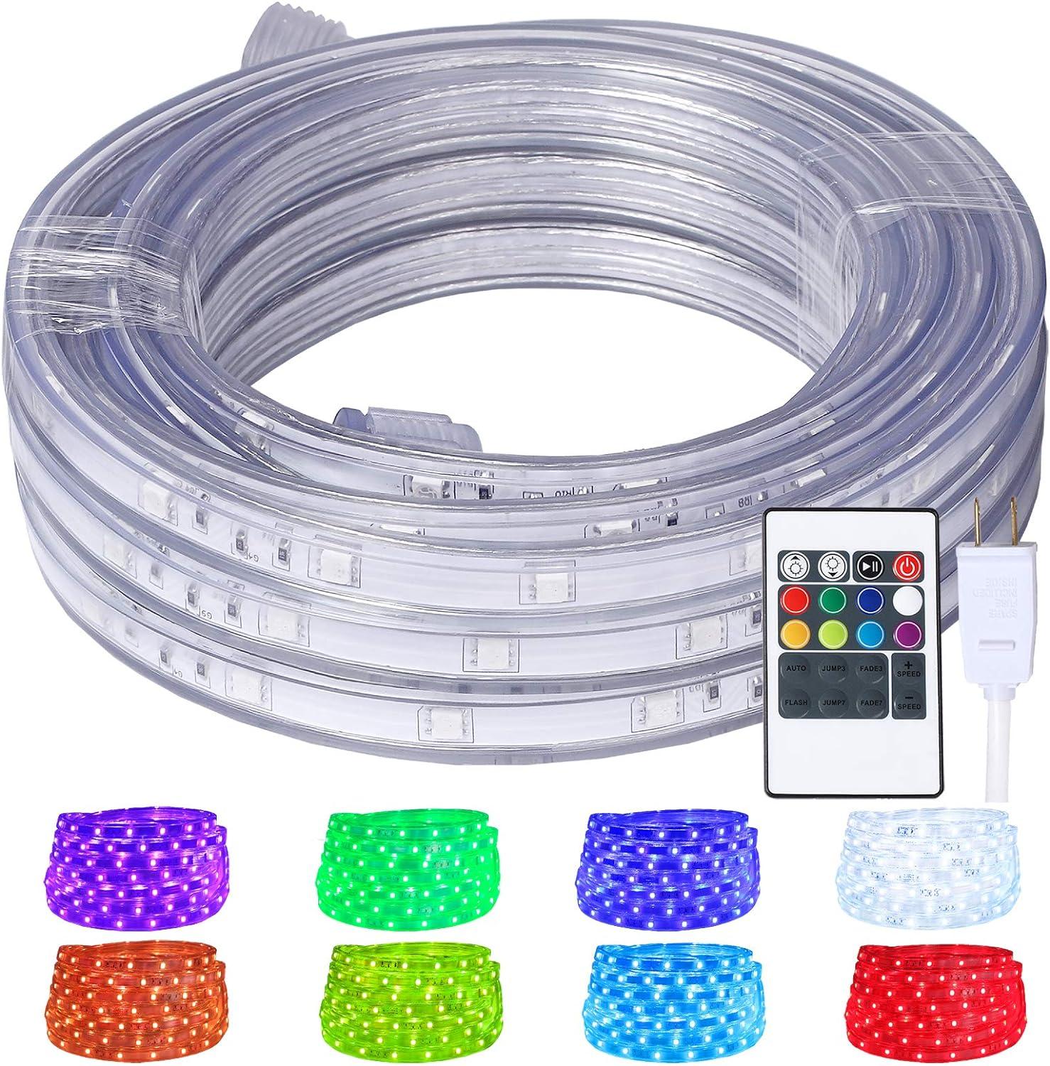 Led Strip Lights 16.4 Feet Outdoor Led Lights Waterproof 300 LEDs Flexible Led Light Strips Color Changing Music Sync RGB Rope Light with Remote Smart Led Lights for Bedroom Home Kitchen