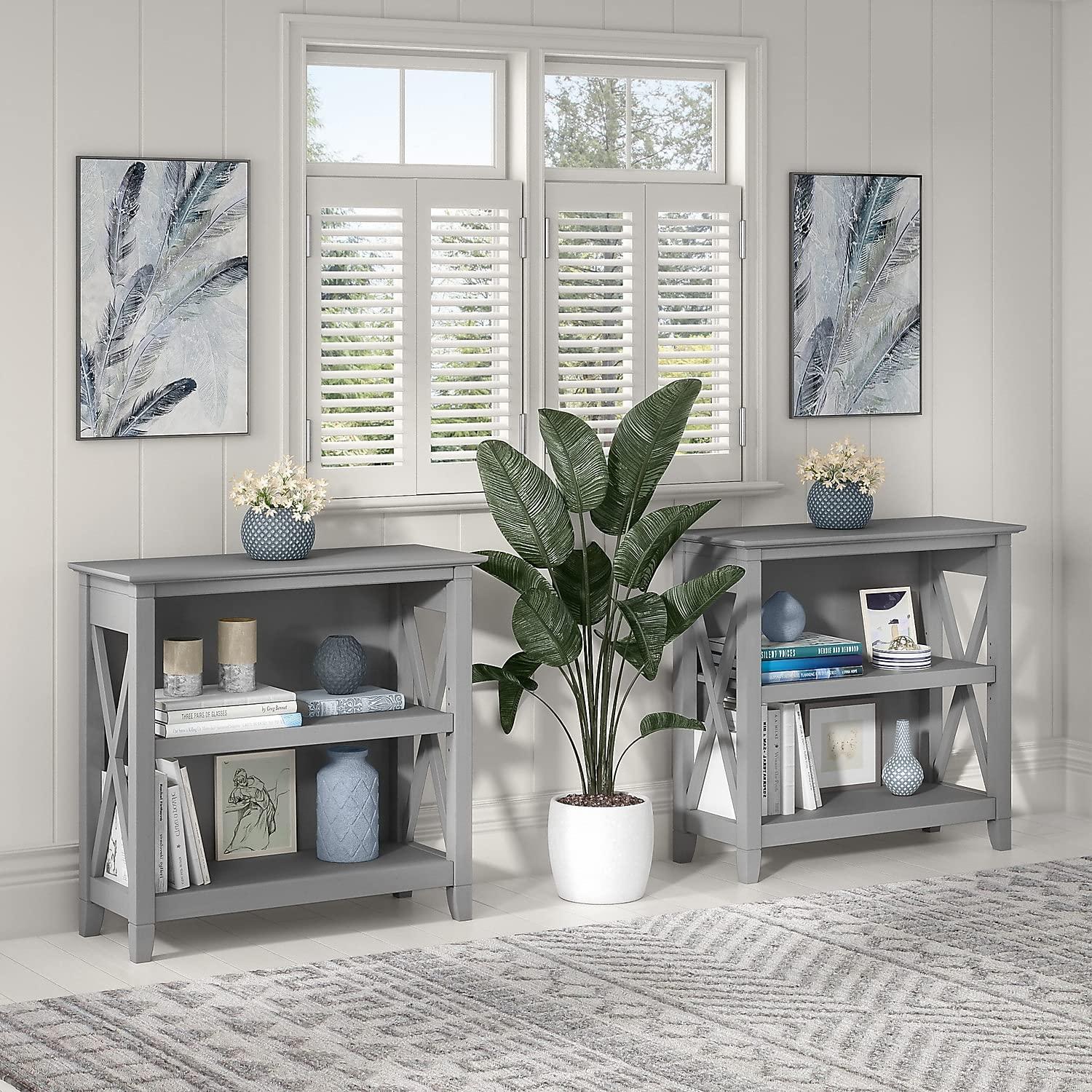 Key West Small 2 Shelf Bookcase in Cape Cod Gray - Engineered Wood