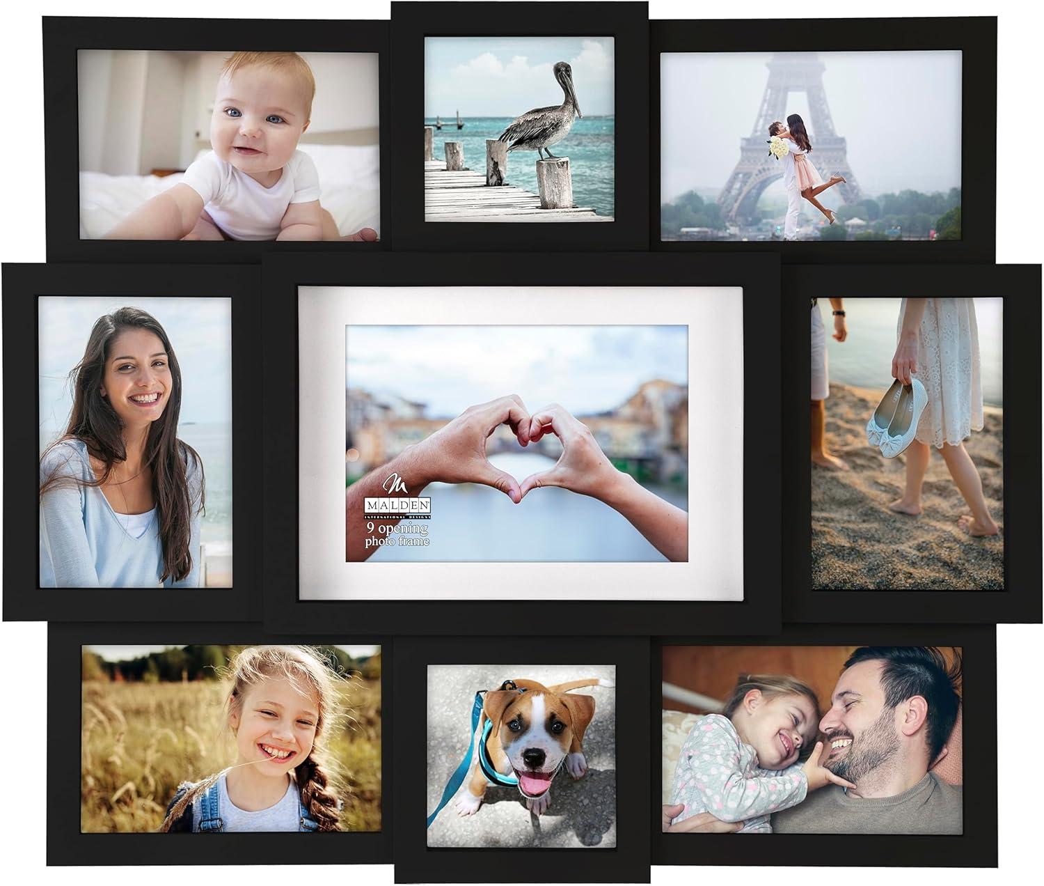 Black Matte 9-Opening Collage Picture Frame with Glass Cover