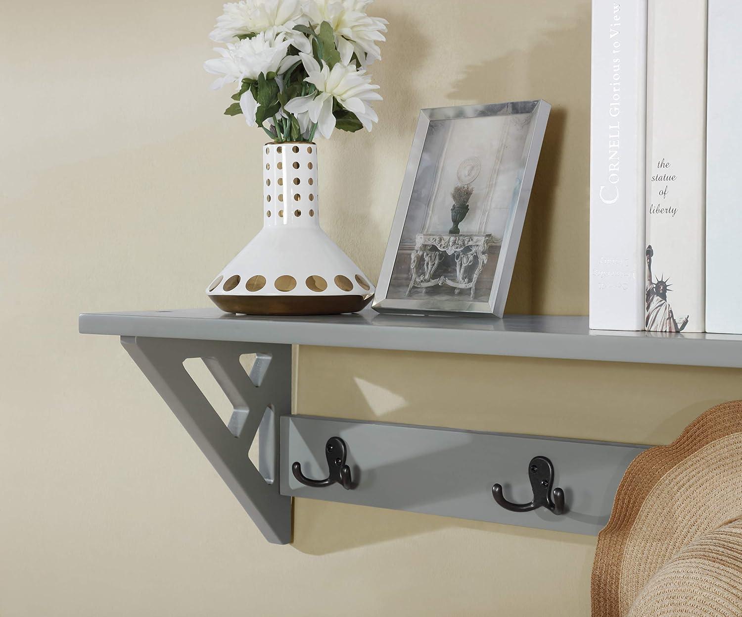 Gray Wood and Metal Coat Hook Shelf with Double Hooks