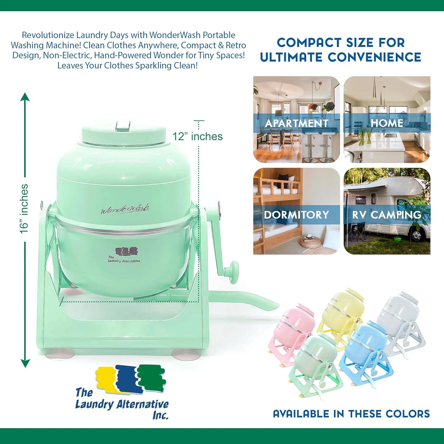 The Laundry Alternative Wonder Wash Retro Portable Mini Washing Machine, Blue