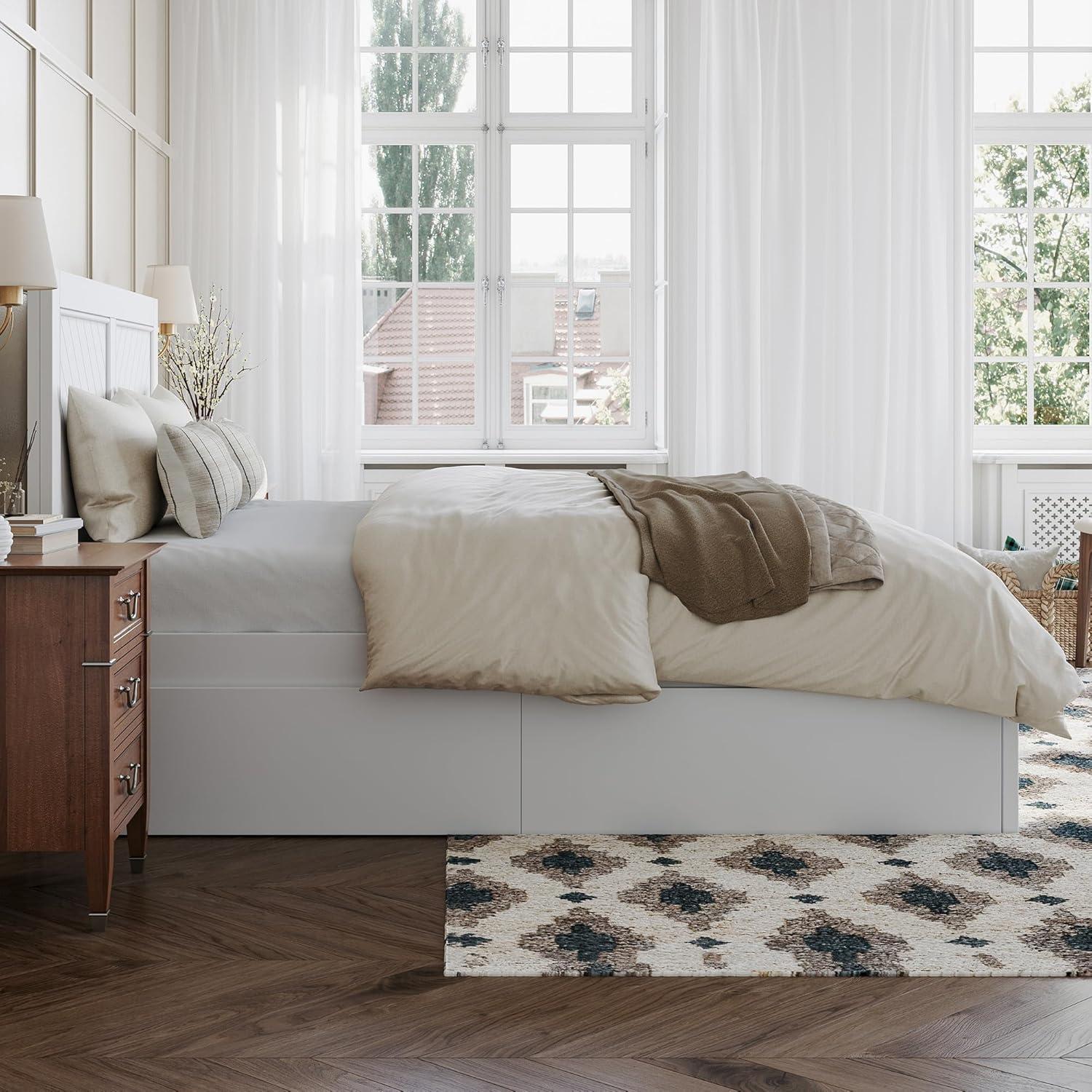 AFI Canyon White Solid Wood Platform Bed with Matching Footboard & Storage Drawers, Full