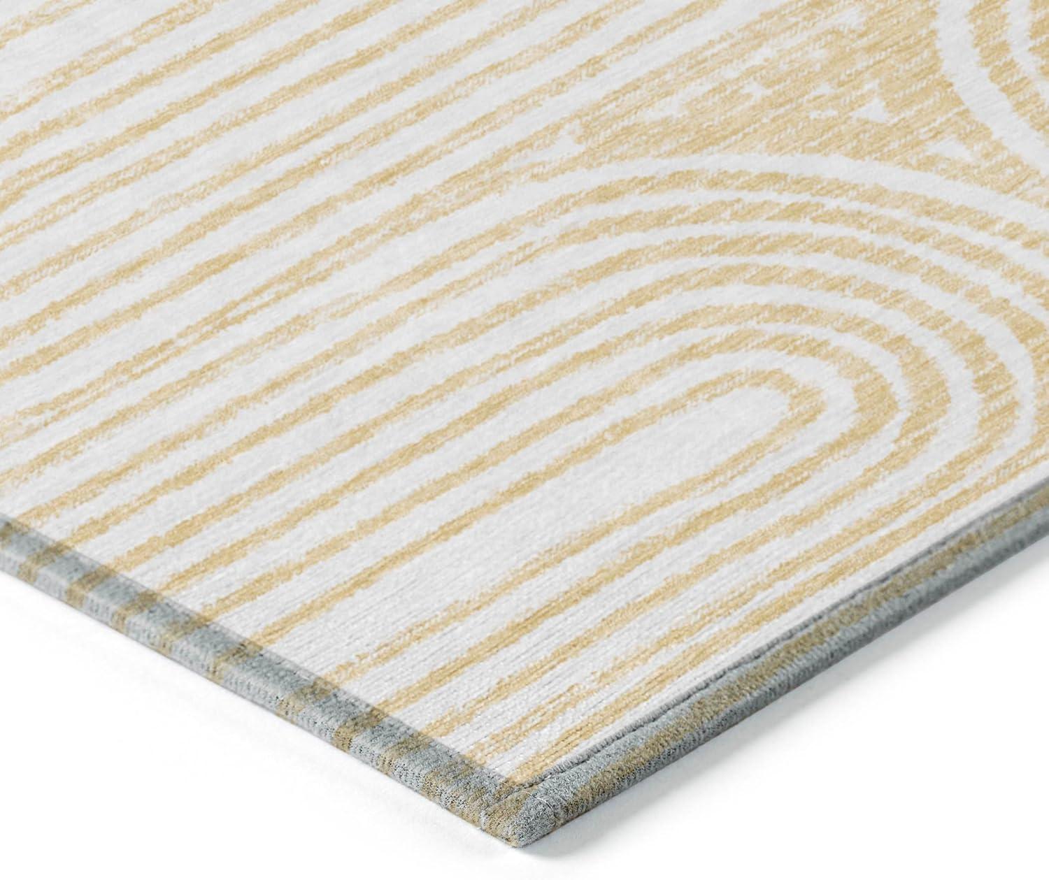 Gold and White Striped Synthetic Washable Runner Rug