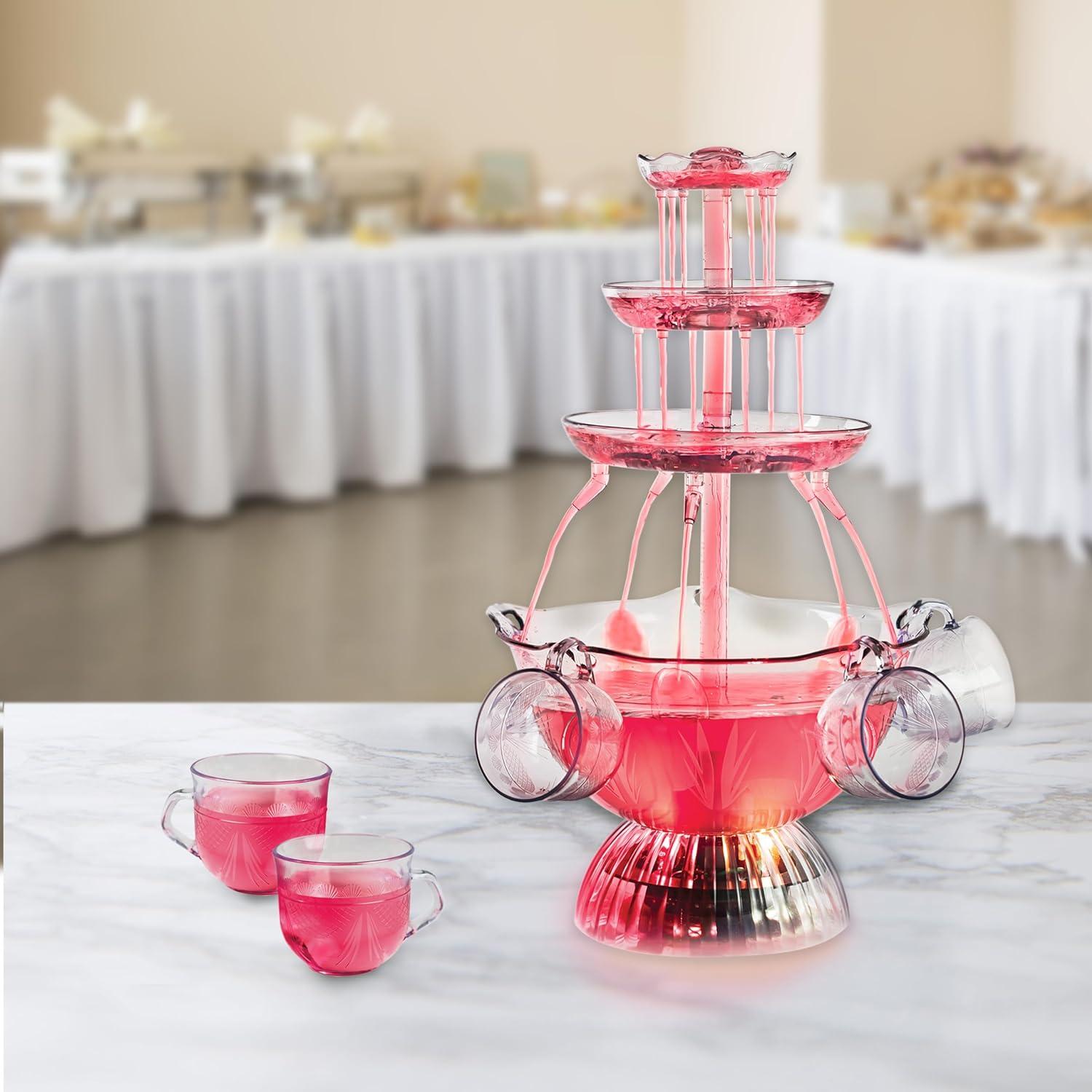 Vintage Clear Glass LED Lighted Party Fountain with Cups