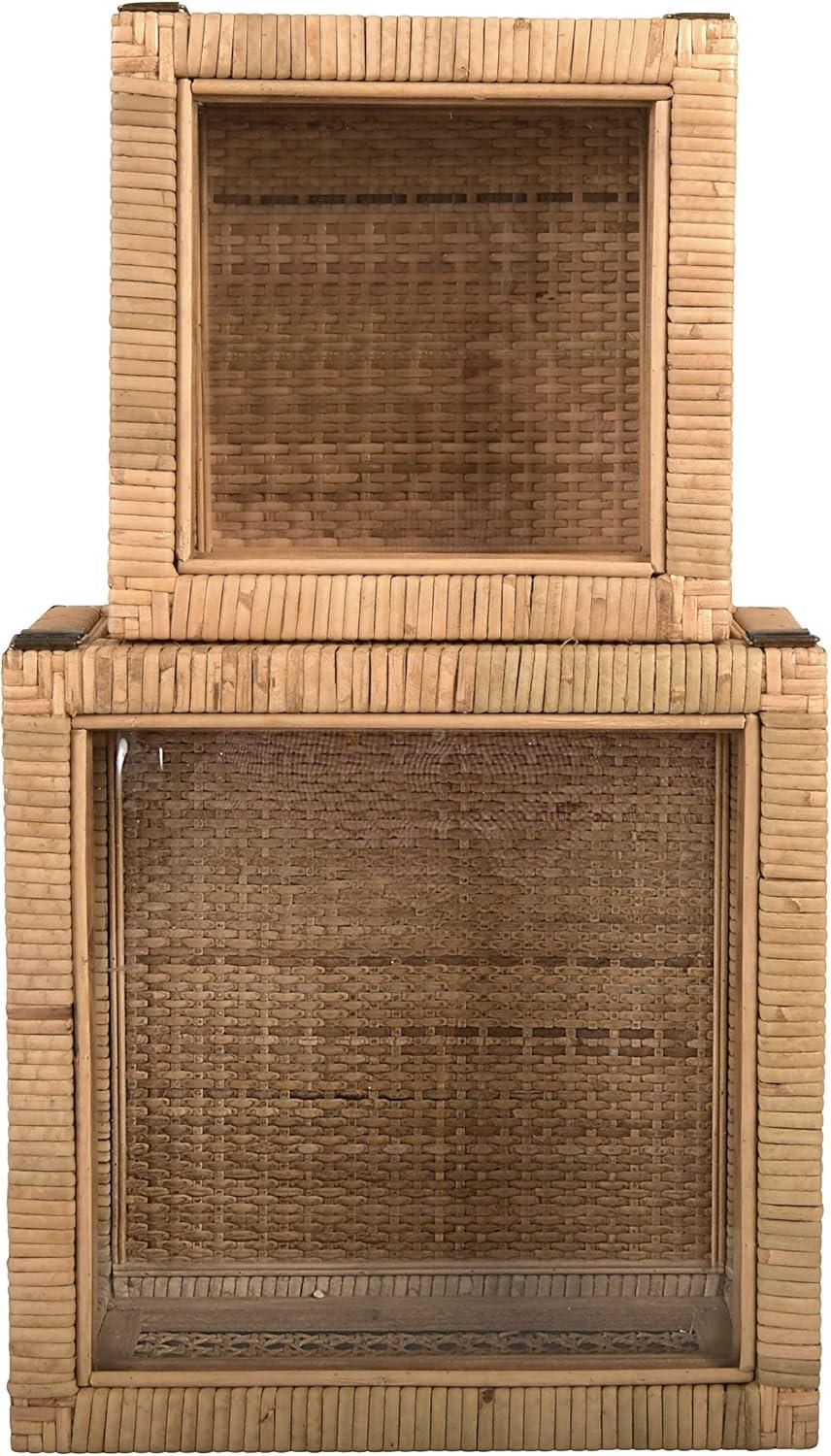 Creative Co-Op Cane and Rattan Display Boxes with Glass Lid, Set of 2