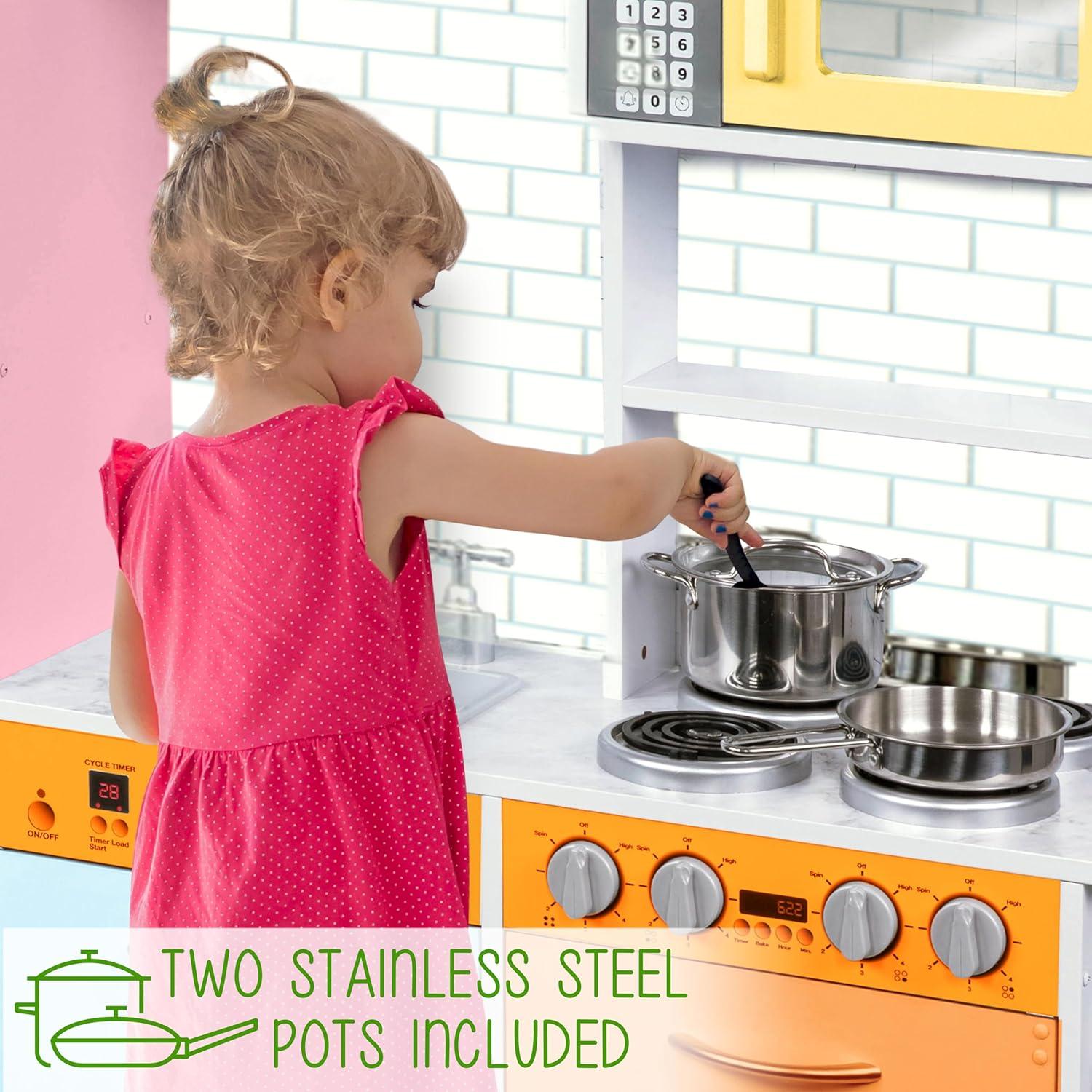 Lil' Jumbl Kids Kitchen Set, Wooden Pretend Play Kitchen with Sounds & Accessories - Colorful