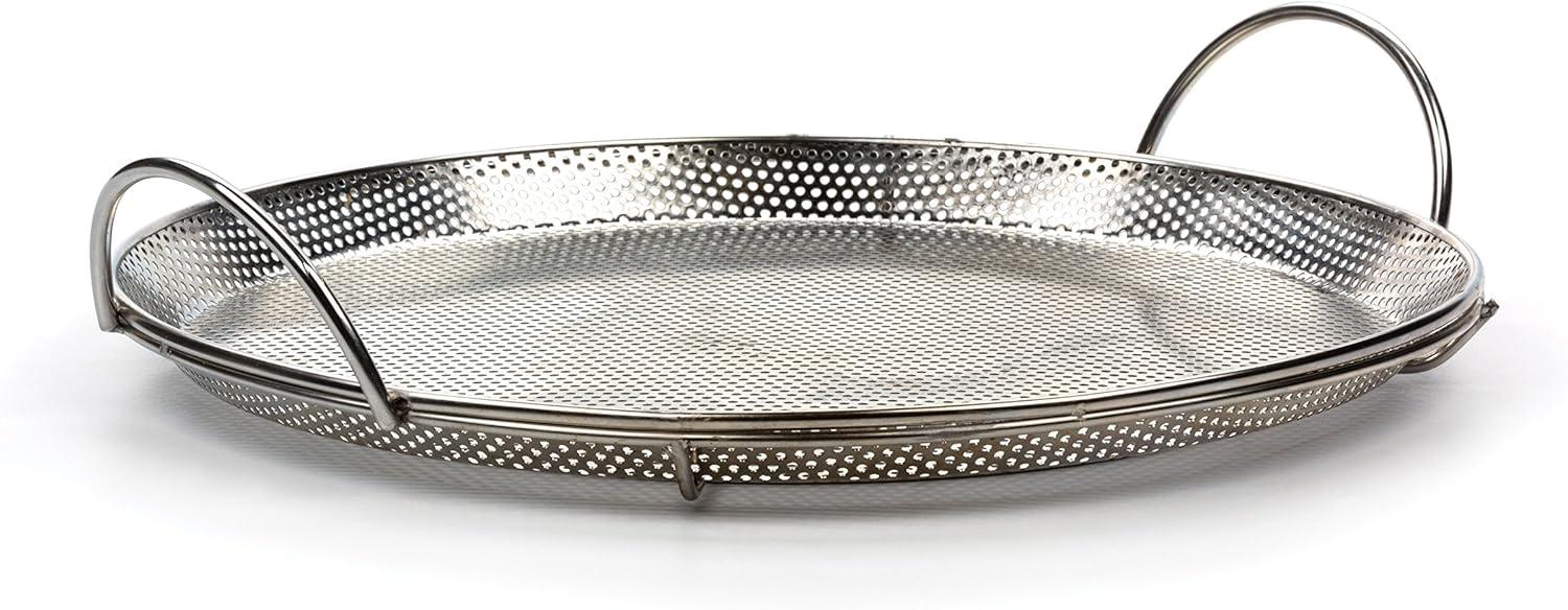 Stainless Steel Perforated Pizza Crisper Pan with Handles