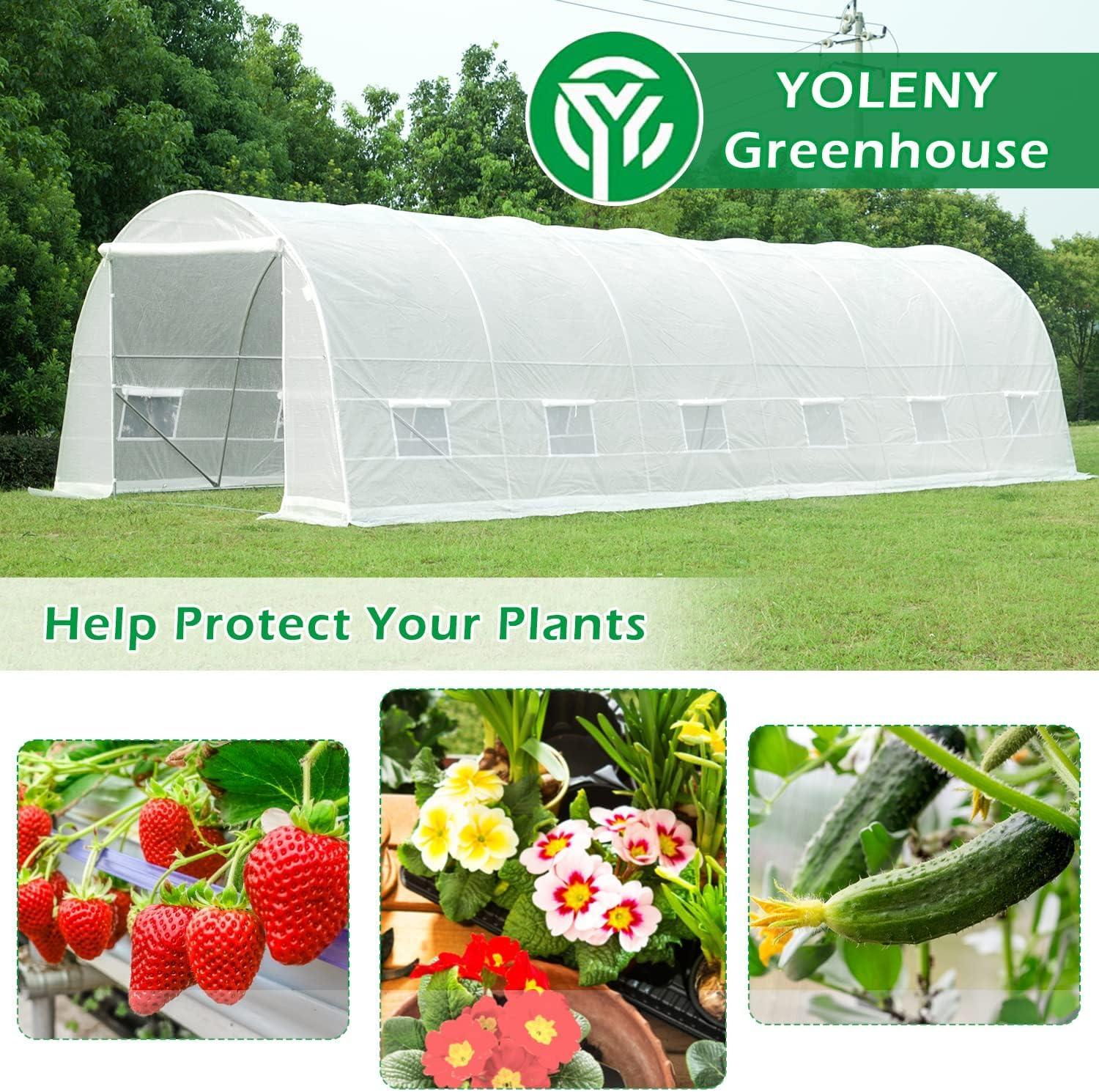 Erommy  26' x 10' x 7' Greenhouse Large Gardening Plant Hot House Portable Walking in Tunnel Tent, White - 10' x 26'