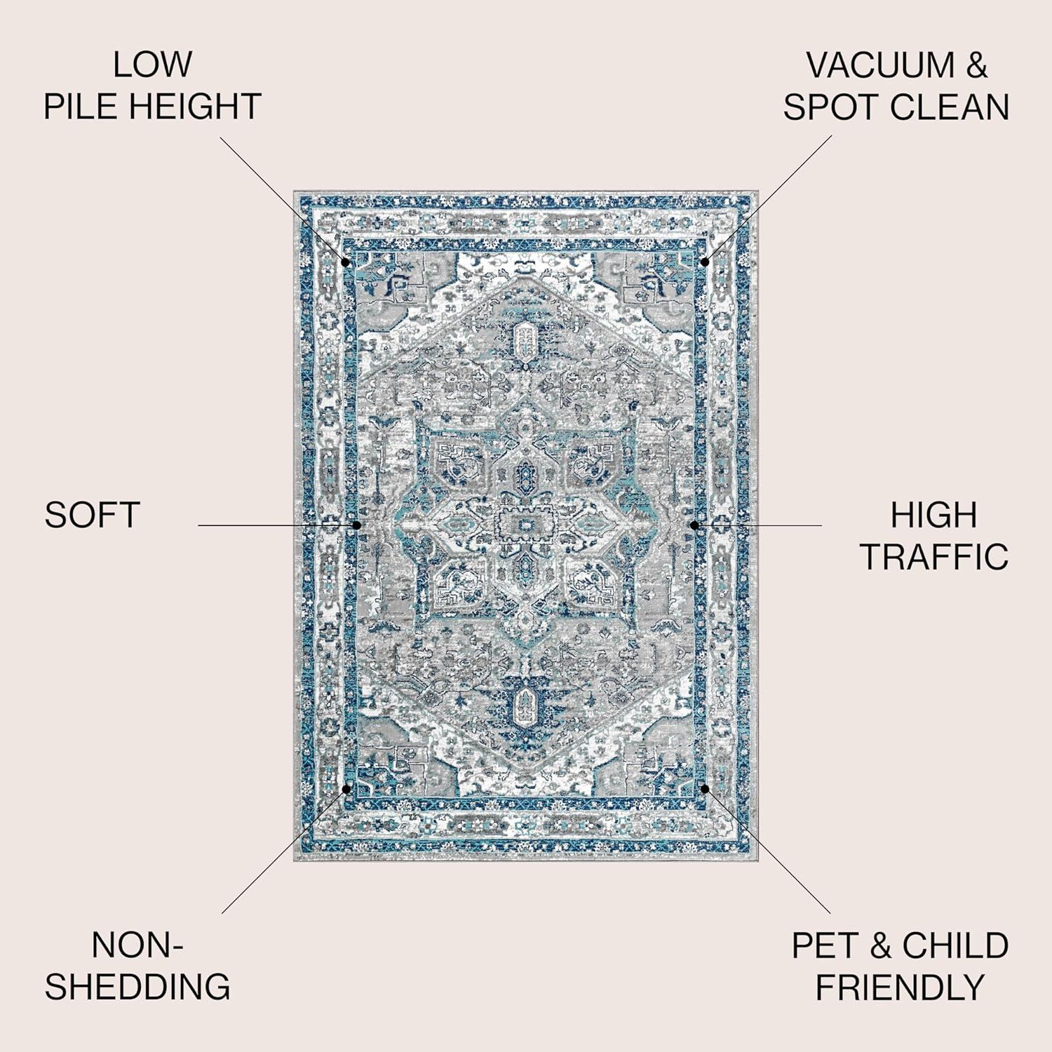 6' round Modern Persian Vintage Medallion Area Rug, Light Grey/Blue - JONATHAN Y
