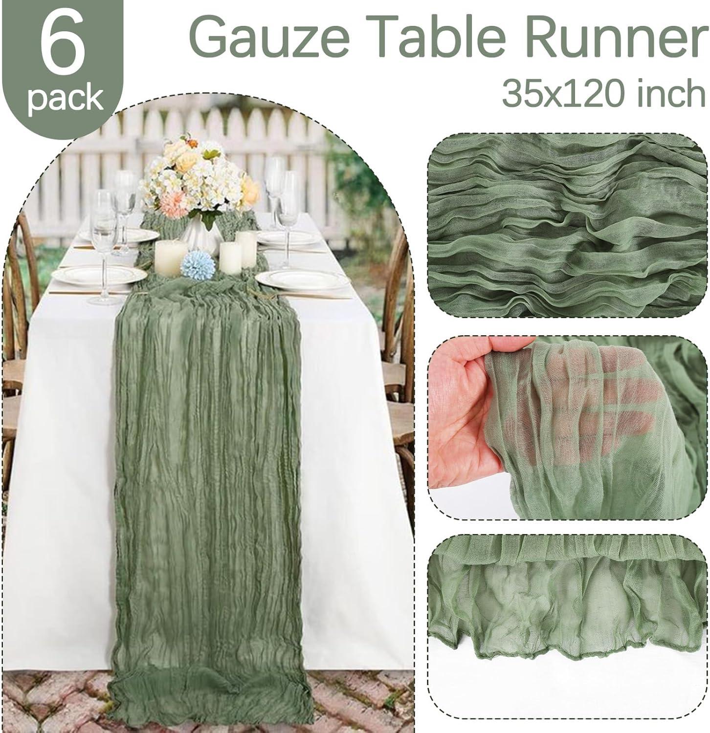 Mint Green Cheesecloth Table Runner 6 Pack 35" Boho Gauze Runner 120 inches Long Tablecloth Runner Rustic Sheer Fabric Bulk for Baby Shower Wedding Bridal Birthday Party Table Decorations