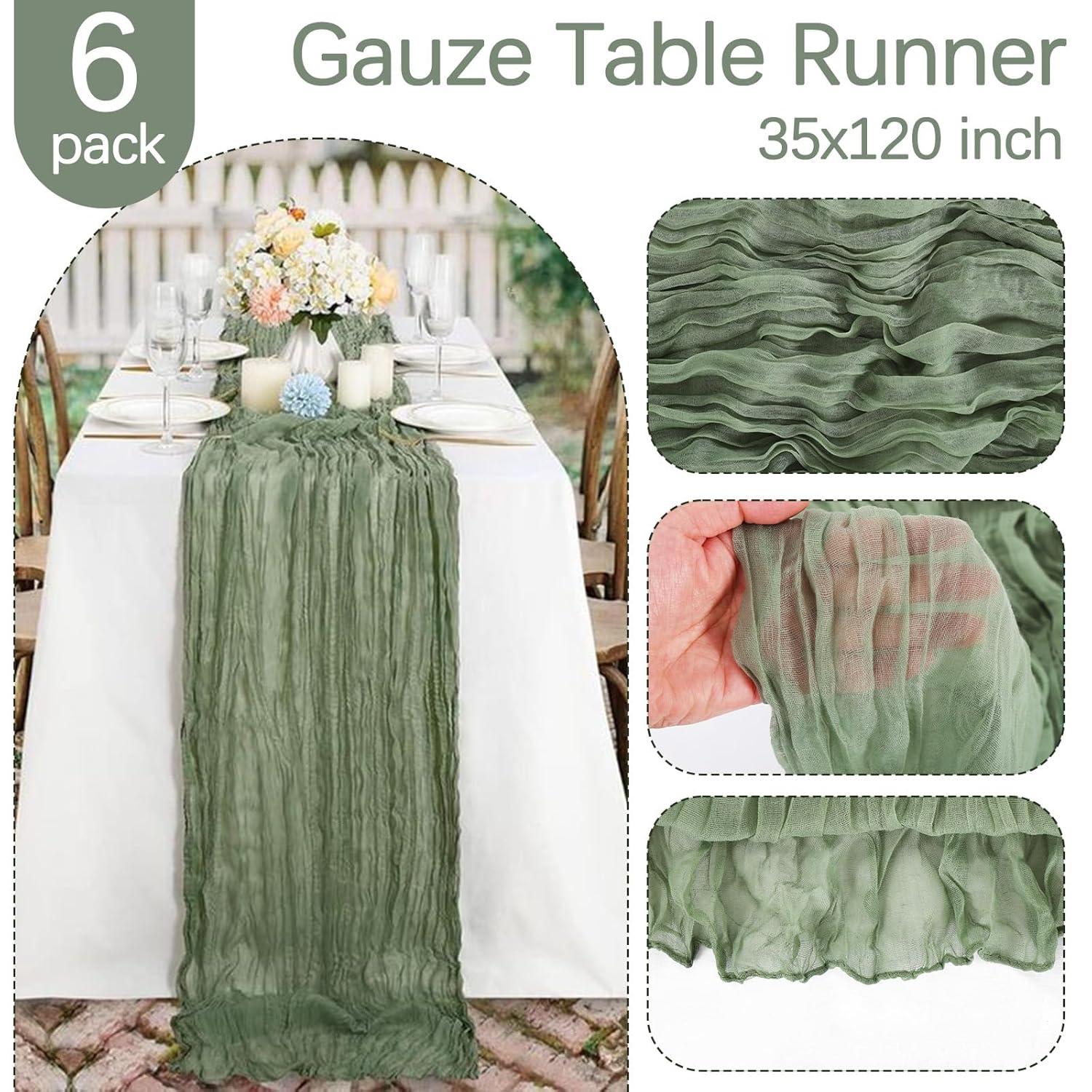 Mint Green Cheesecloth Table Runner 6 Pack 35" Boho Gauze Runner 120 inches Long Tablecloth Runner Rustic Sheer Fabric Bulk for Baby Shower Wedding Bridal Birthday Party Table Decorations