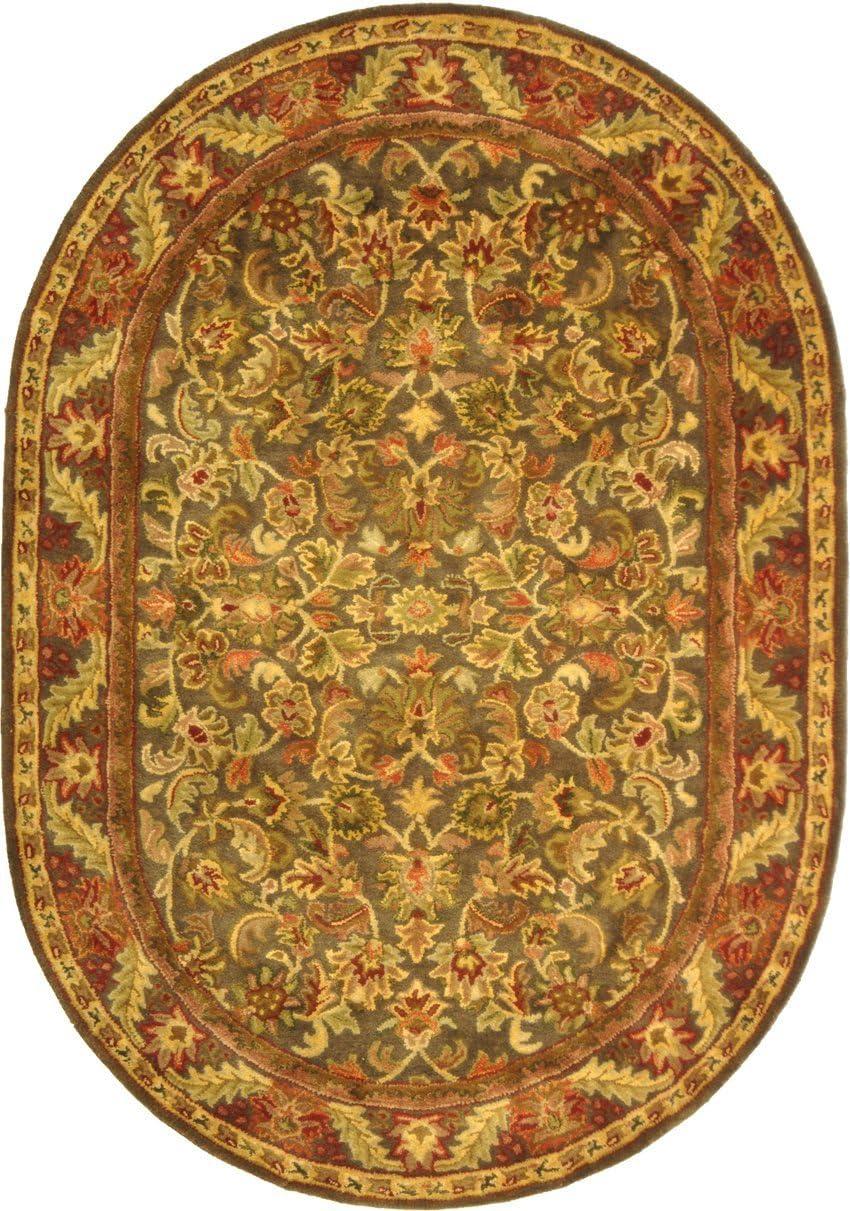 SAFAVIEH Antiquity Carmella Floral Bordered Wool Area Rug, Charcoal, 7'6" x 9'6" Oval