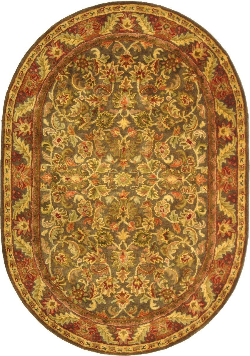 SAFAVIEH Antiquity Carmella Floral Bordered Wool Area Rug, Charcoal, 7'6" x 9'6" Oval