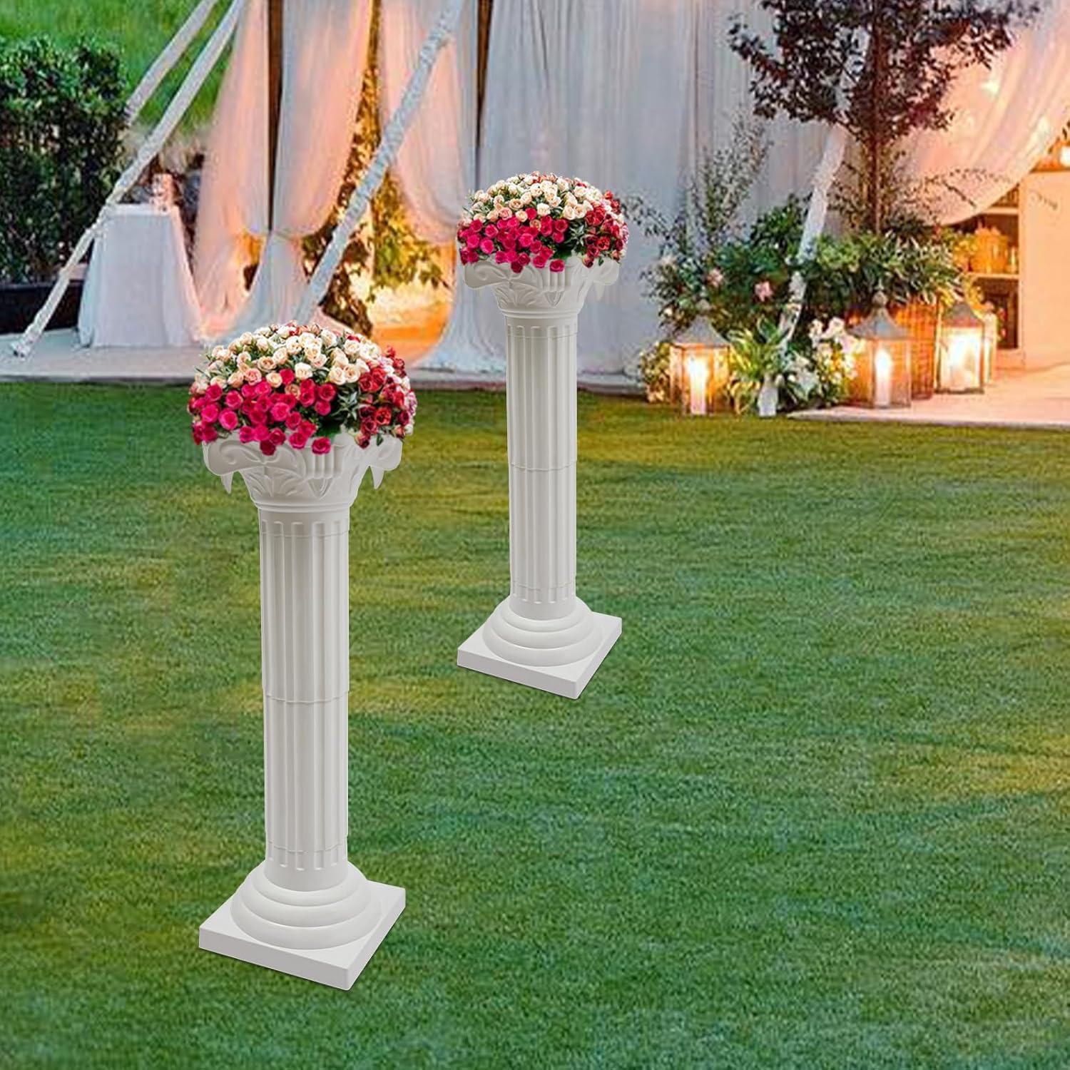 Roman Columns Plastic Wedding Stand Pillar Greek Statue Plant Stand Elegant Event Party Decorative Pedestal Flower Pot Holder Decor (4Pcs, 11.81x35.43 Inch)