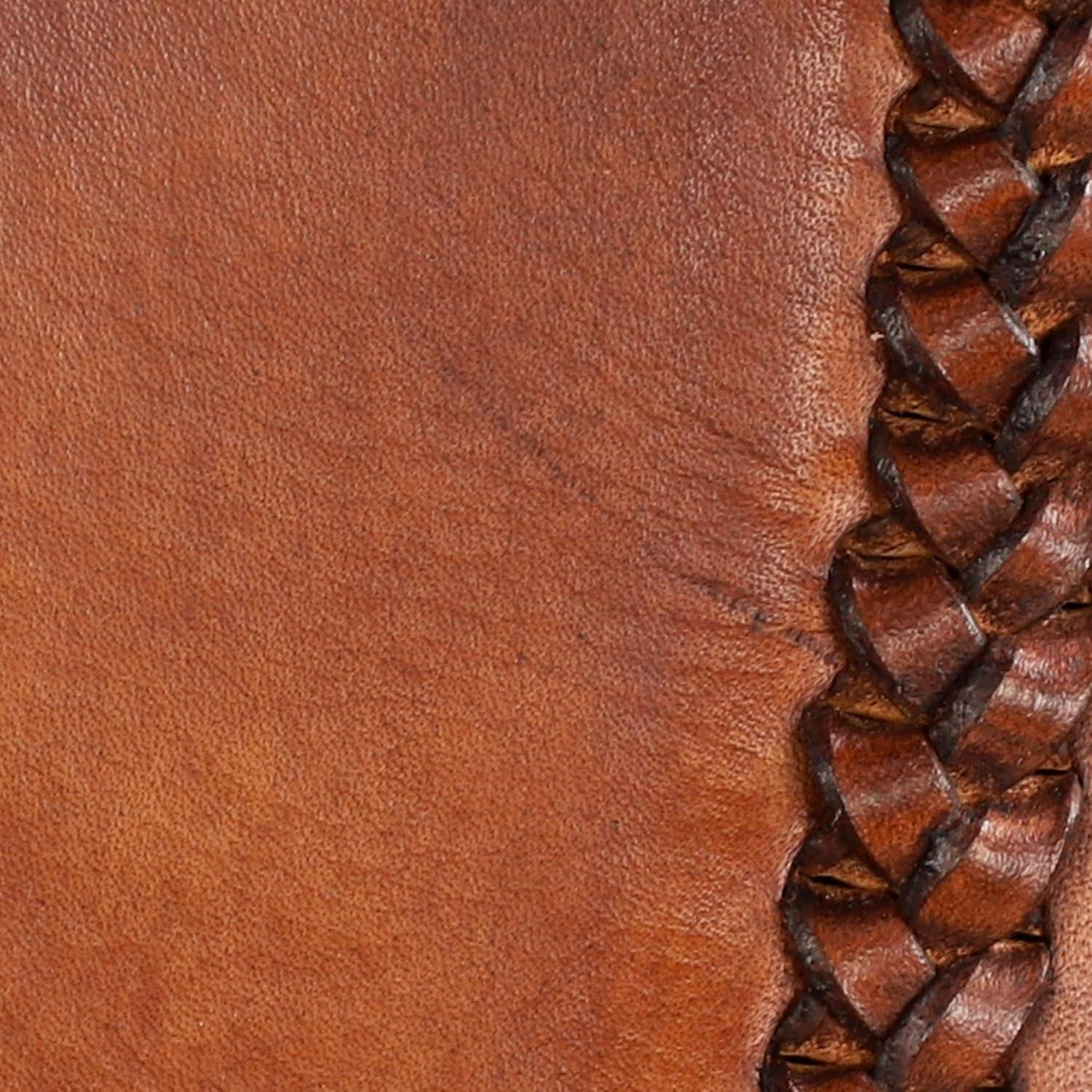 Handcrafted Brown Leather and Teak Wood Accent Chair with Ottoman