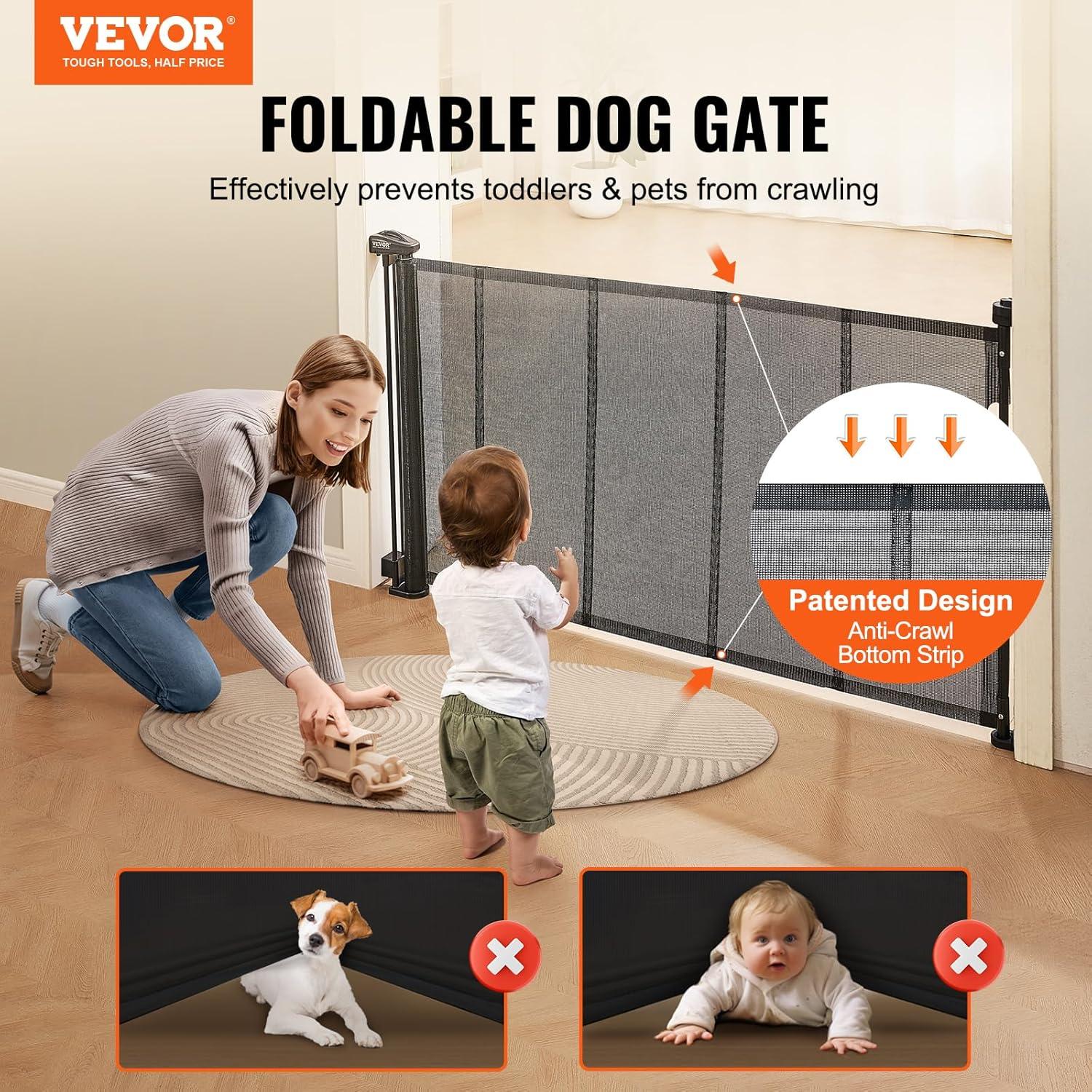 VEVOR VEVOR Retractable Gate Black Plastic Wall Mounted Pet Gate