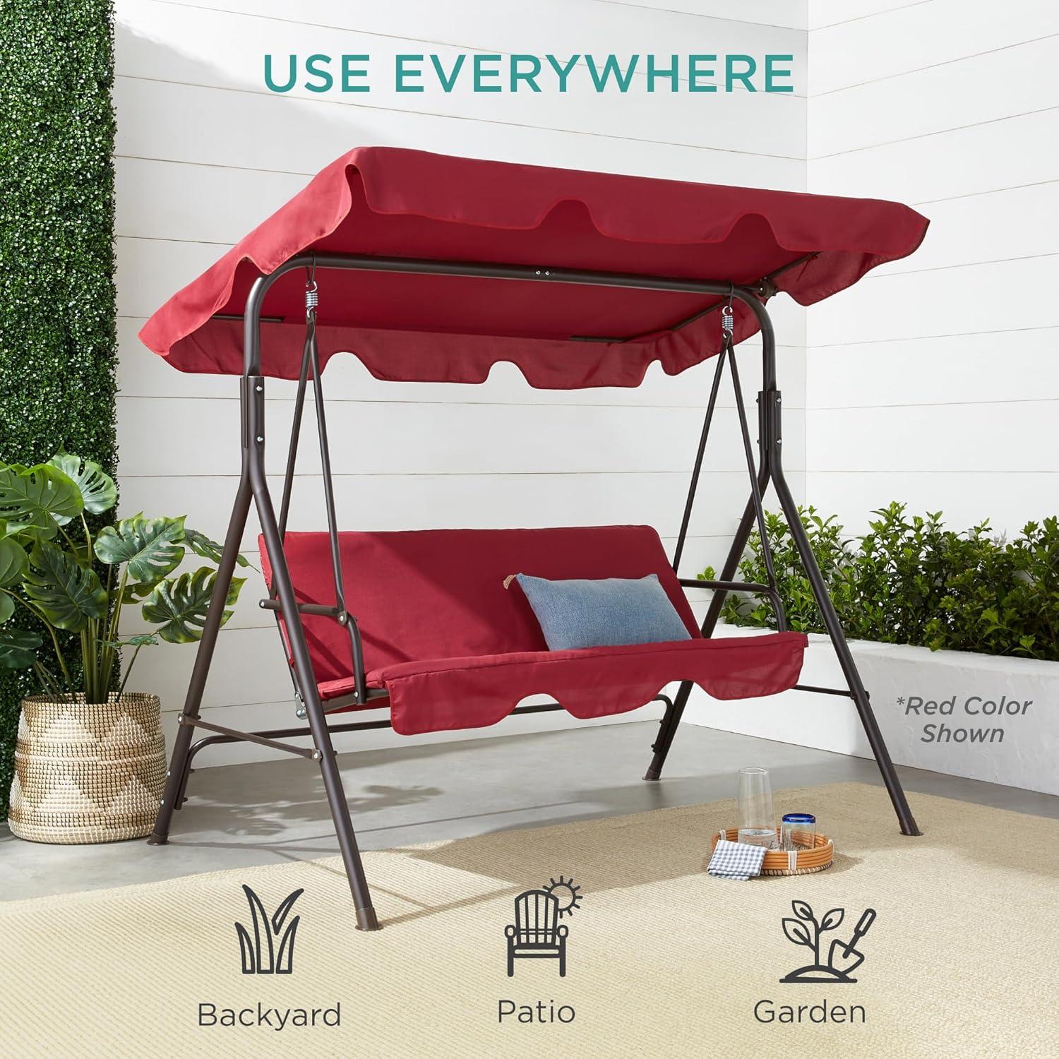 Best Choice Products 2-Person Outdoor Large Convertible Canopy Swing Glider Lounge Chair w/ Removable Cushions