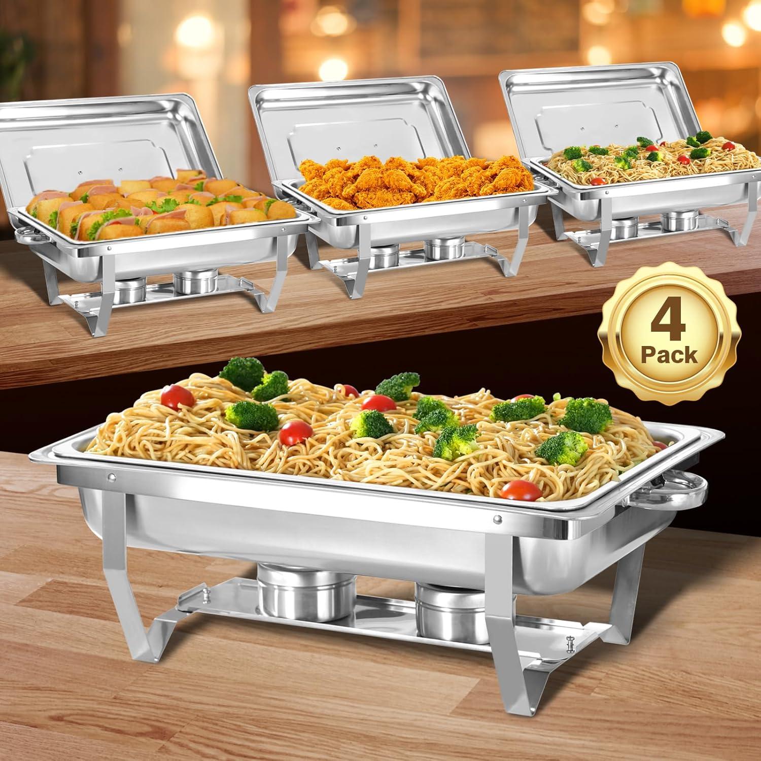 The Party Aisle™ Chafing Dishes For Buffet 4 Pack, 8 Qt Stainless Steel Chafers And Buffet Warmers Sets With Lid, Rectangle Serving Food Warmer Catering Supplies Buffet Display For Parties