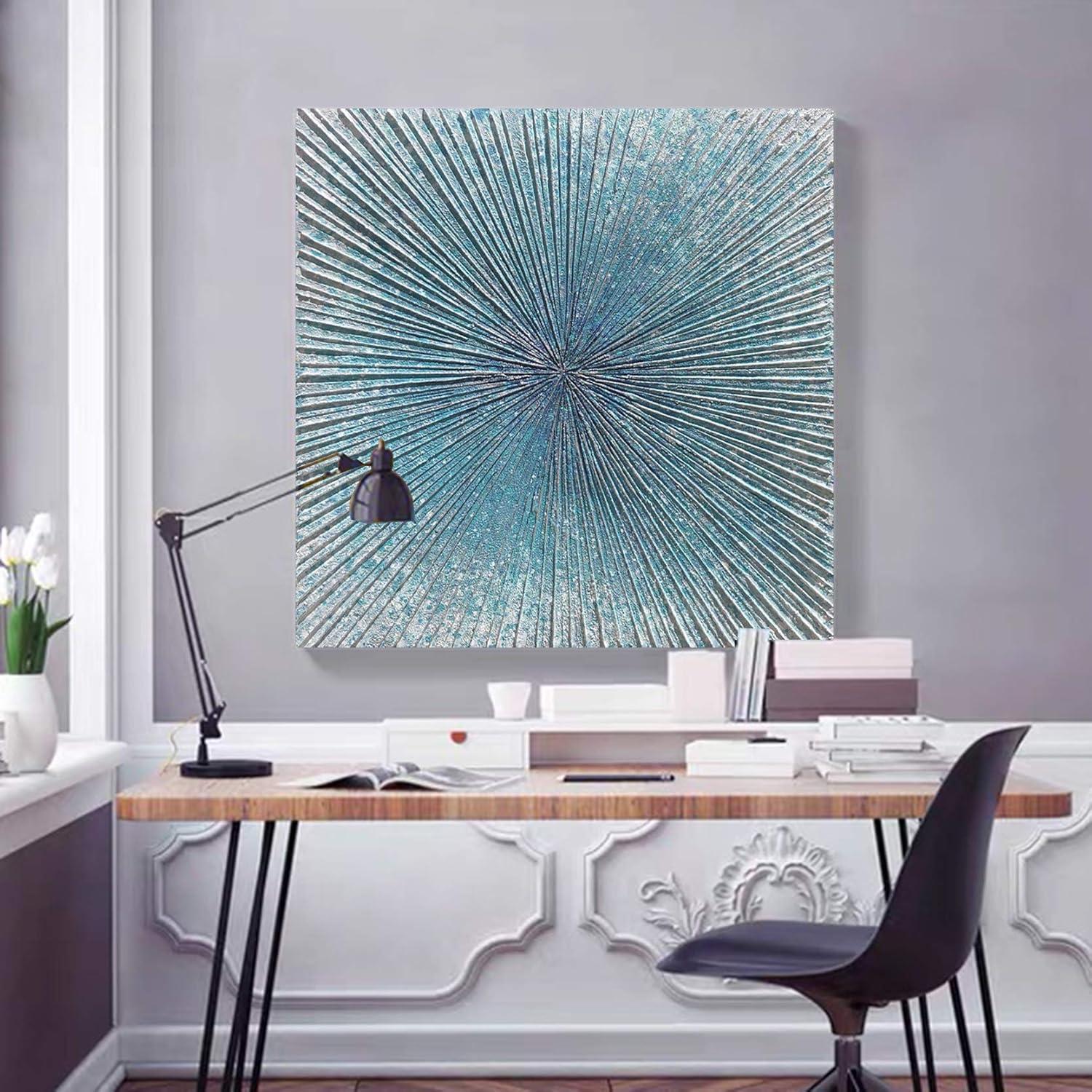 Teal and Silver Abstract Canvas Wall Art 24'' x 24''