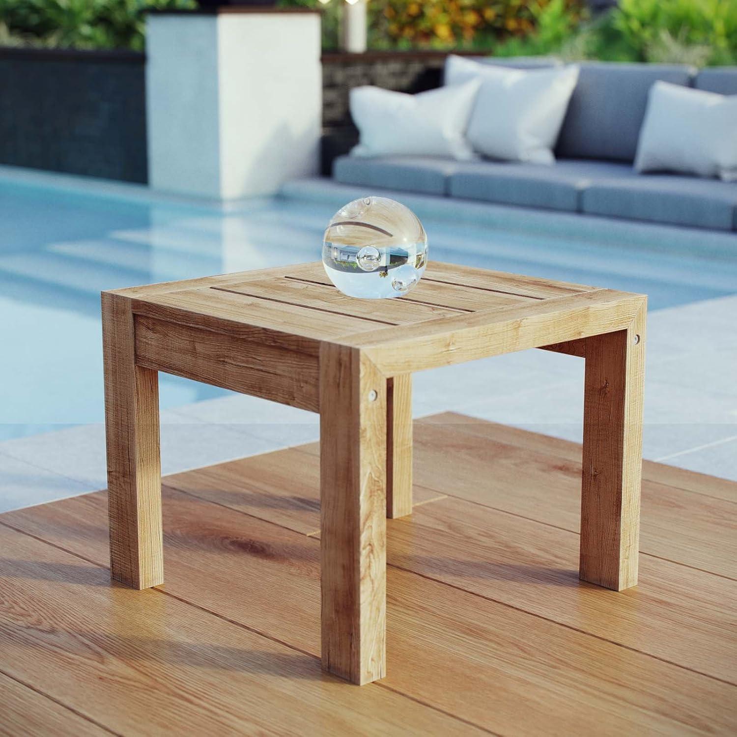 Modway Upland Solid Teak Wood Outdoor Patio Side Table in Natural