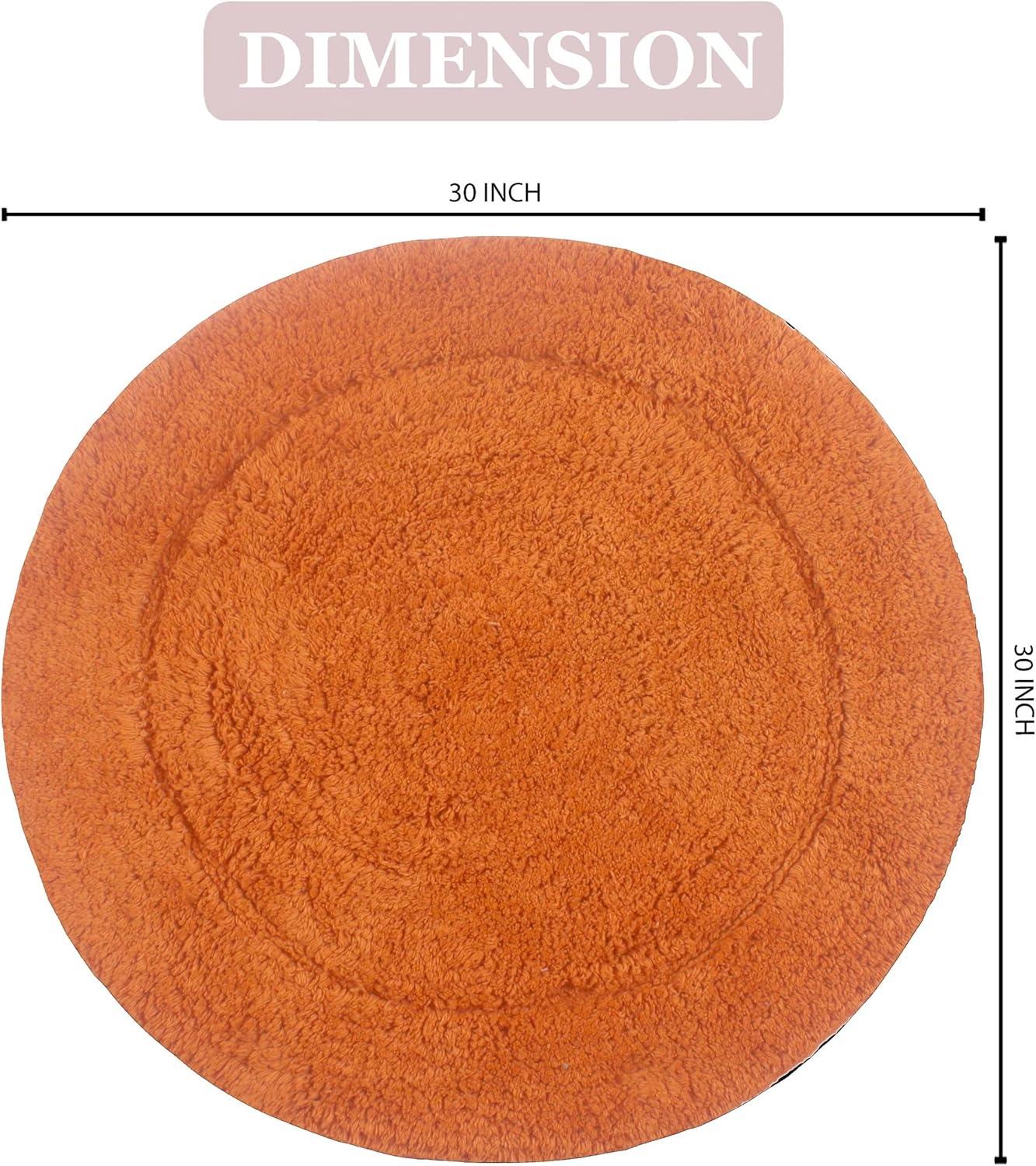 Terracotta Cotton Plush 30" Round Bath Rug with Non-Slip Backing