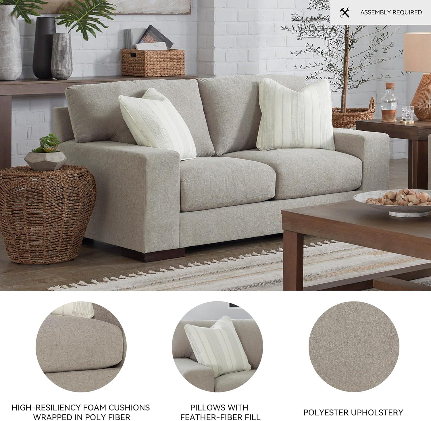 Beige Fabric Loveseat with Removable Cushions