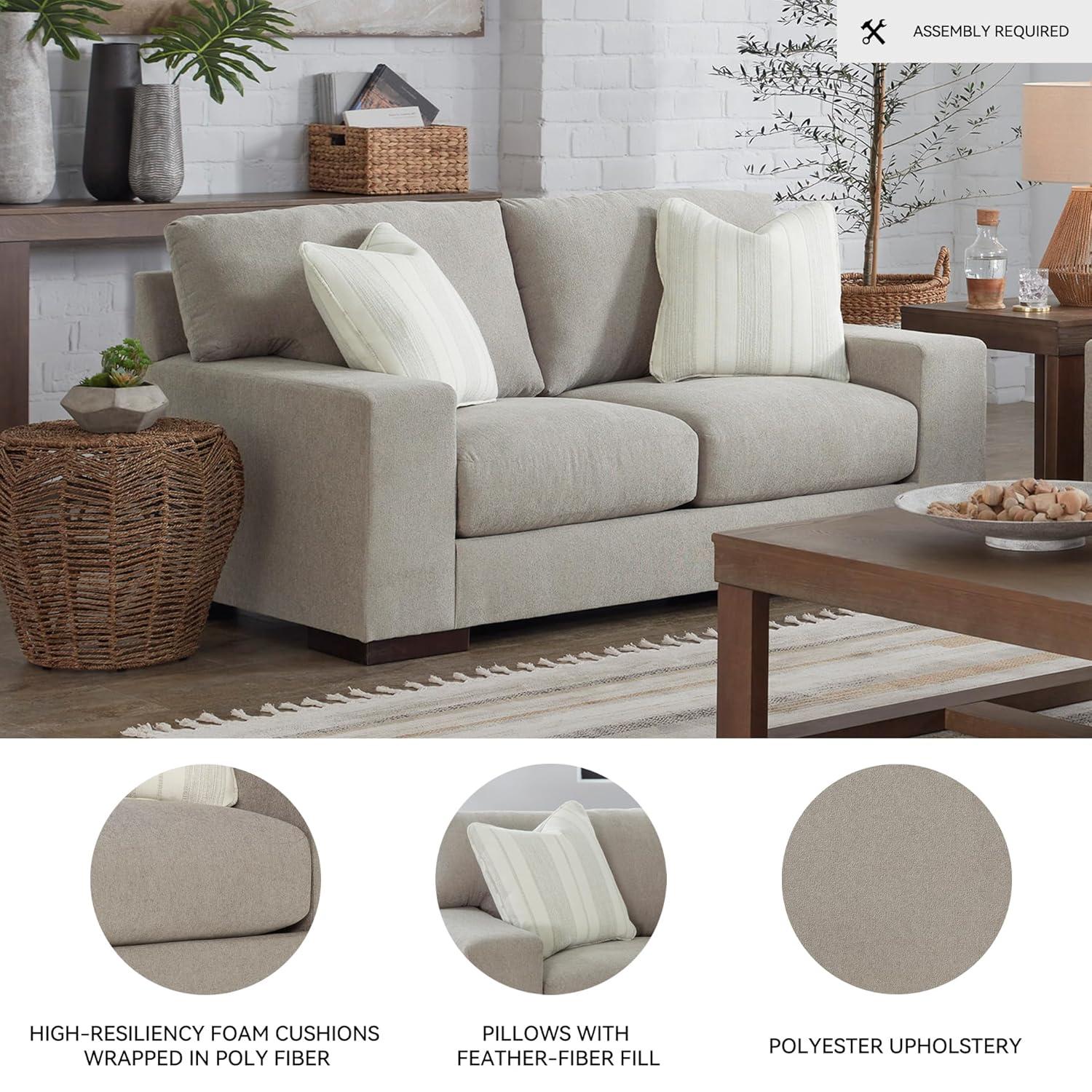 Beige Fabric Loveseat with Removable Cushions