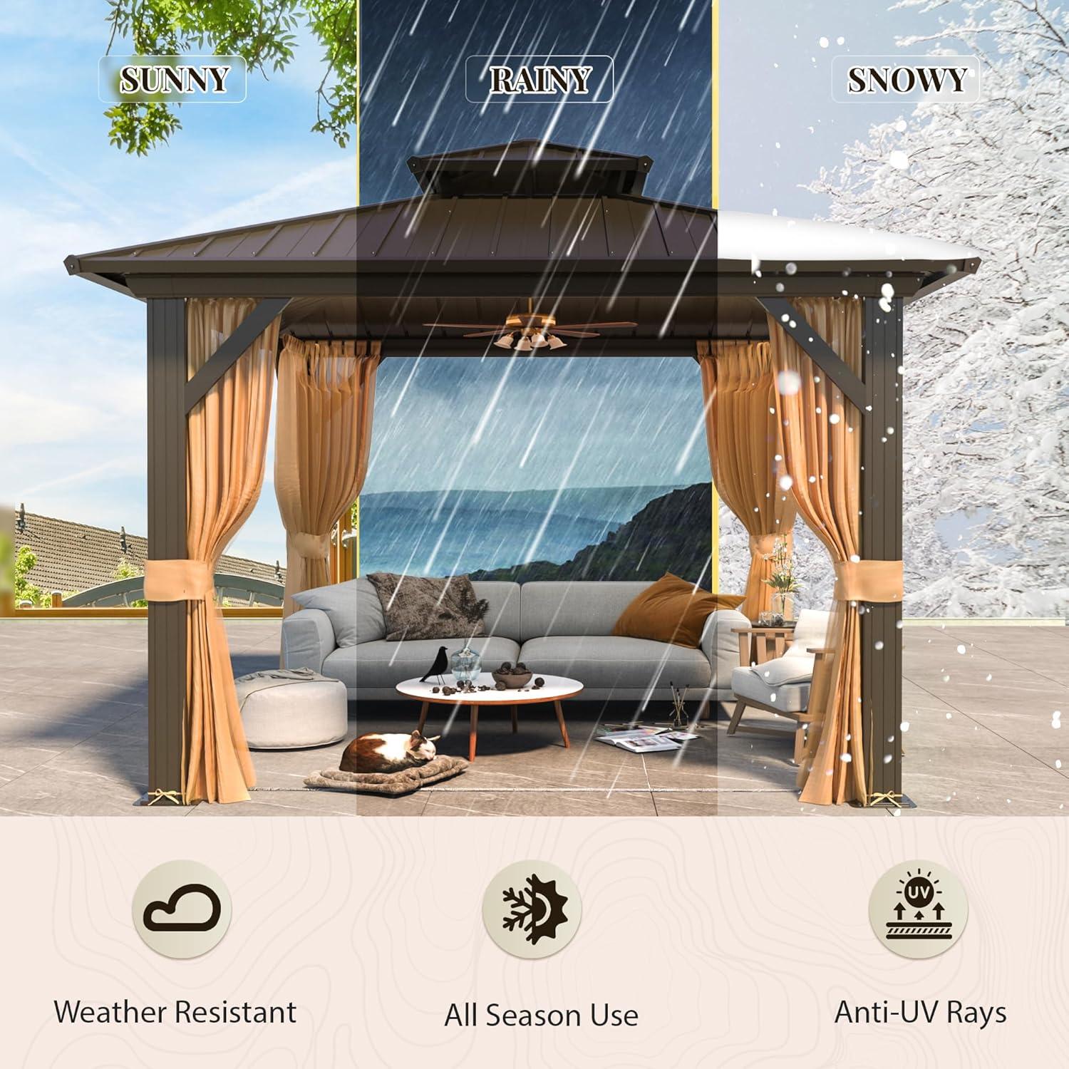 Erommy Hardtop Gazebo with Galvanized Steel Double Roof