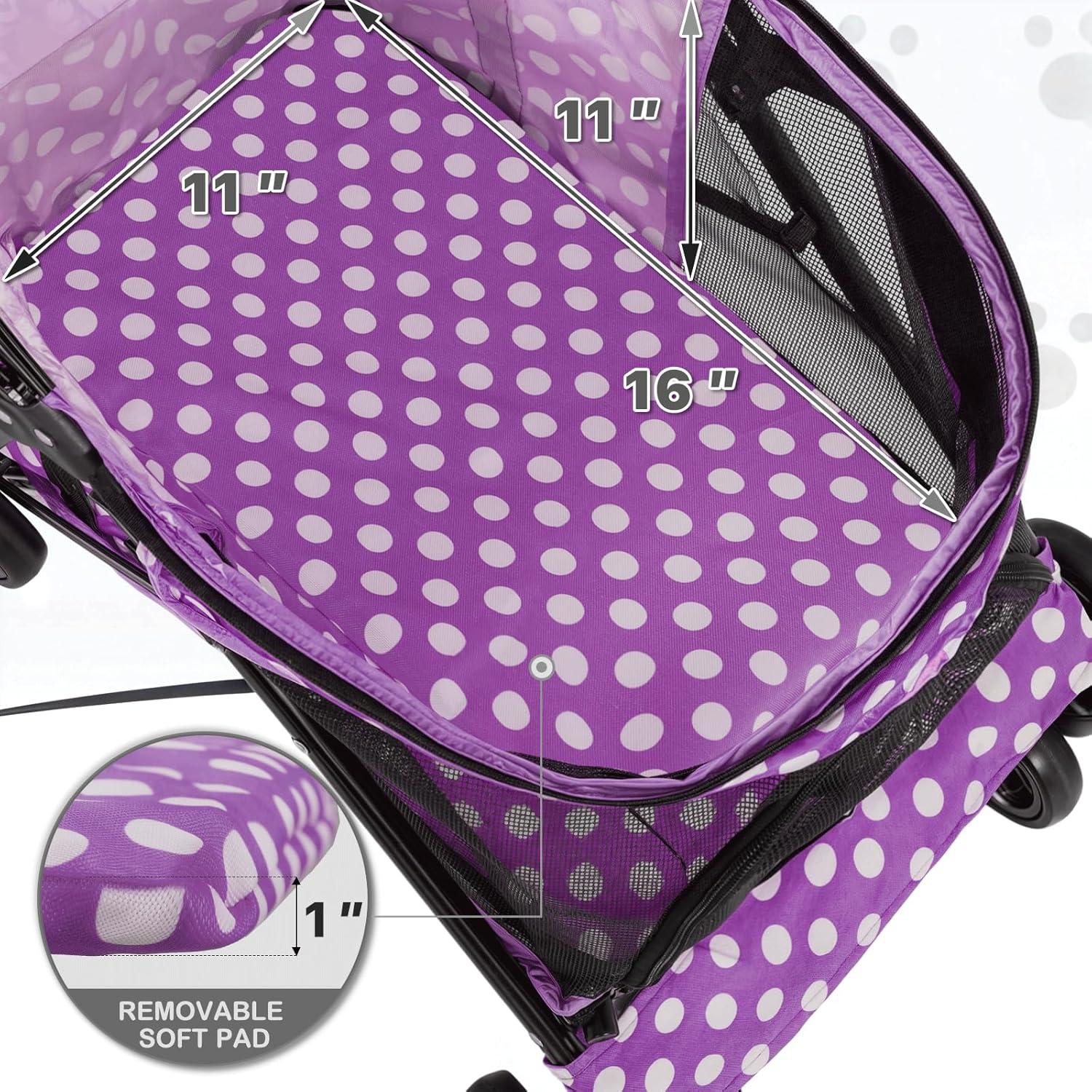 Magshion Foldable Lightweight Pet Trolley for Pet Cats & Dogs, 4 Wheel, Purple with White Polka Dots
