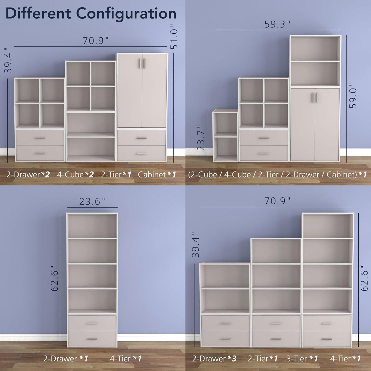 24/7 Shop At Home 46.9" Silkpath Modern 4 Tier Stackable and Modular Bookcase Greige