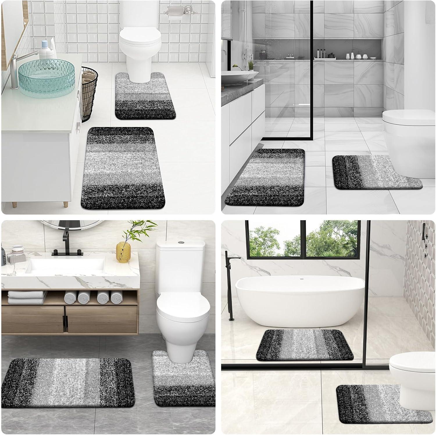 Bath Rug Bathroom Rugs Sets 2 Piece, Bath Rug Bathroom Rug Set Size 16.1x24+20x30 in Black