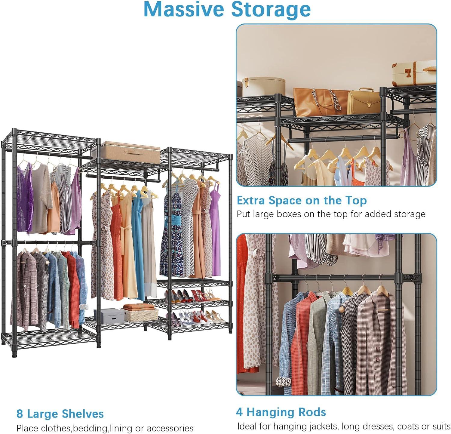 VIPEK V5 6 Tiers Wire Garment Rack Portable Closet Wardrobe, Max Load 890LBS, Black