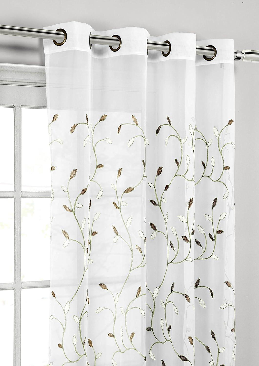 Grommet Curtain Panel, Embroidered Sheer Extra-Wide, Brown 54" x 84"
