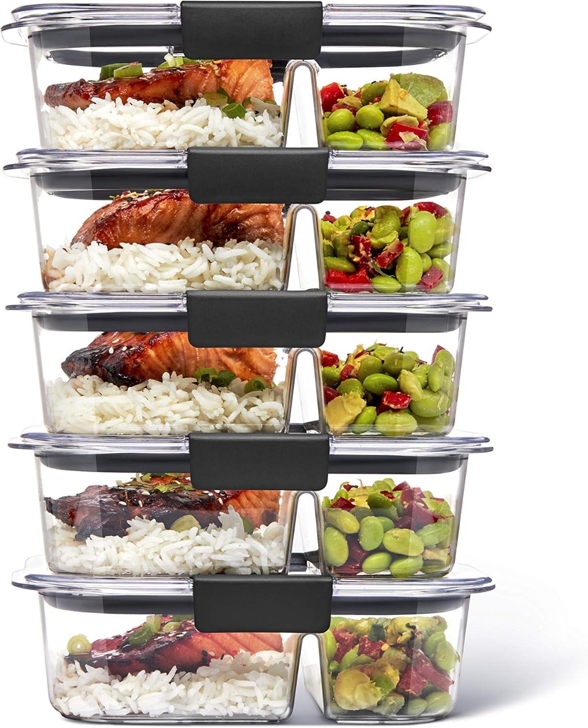 Rubbermaid 5pk 2.85 cup Brilliance Meal Prep Containers, 2-Compartment Food Storage Containers: Kitchen, Lunch, Clear