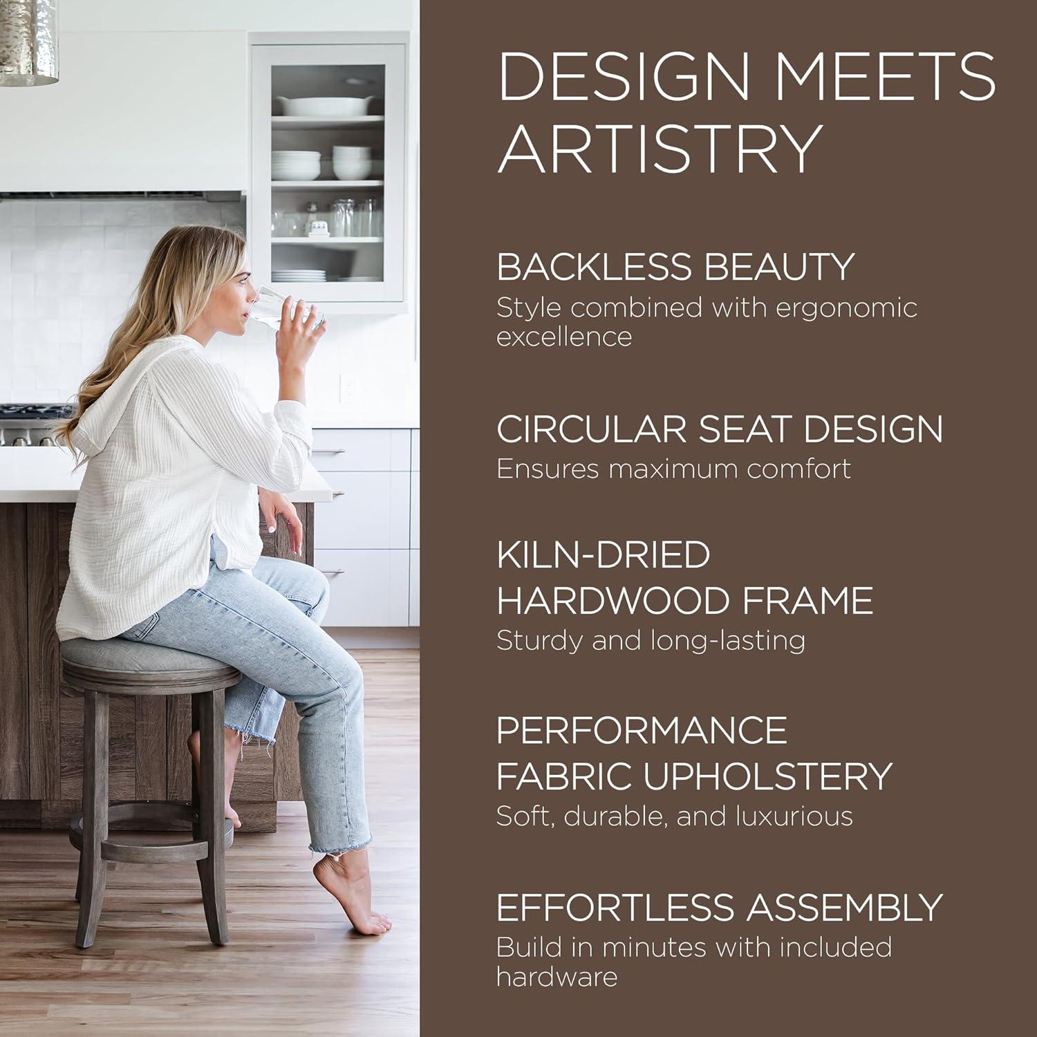 Maven Lane Eva Counter Stool in Reclaimed Oak Finish with Ash Grey Fabric Upholstery