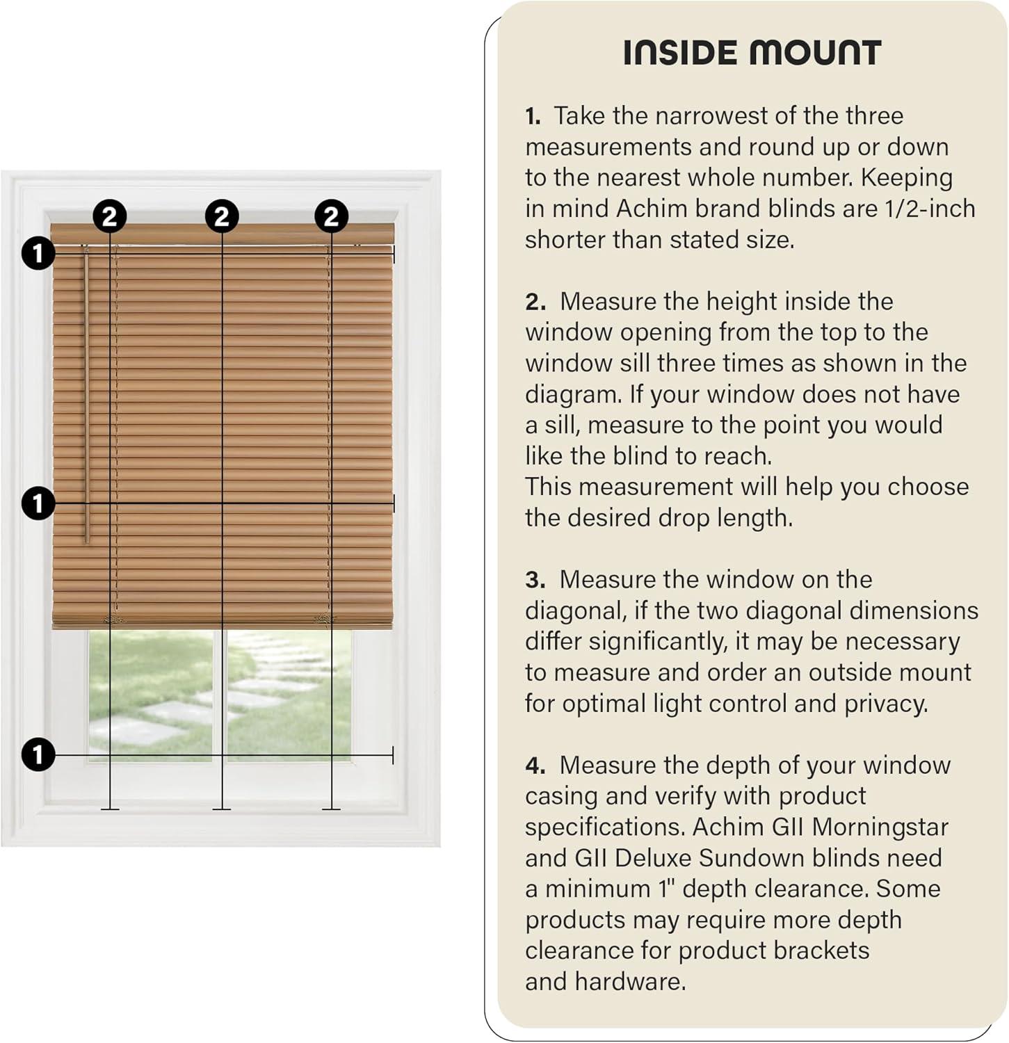 Achim GII Morningstar Indoor Cordless White Vinyl Light Filtering Window Mini Blind, 64" L x 35" W